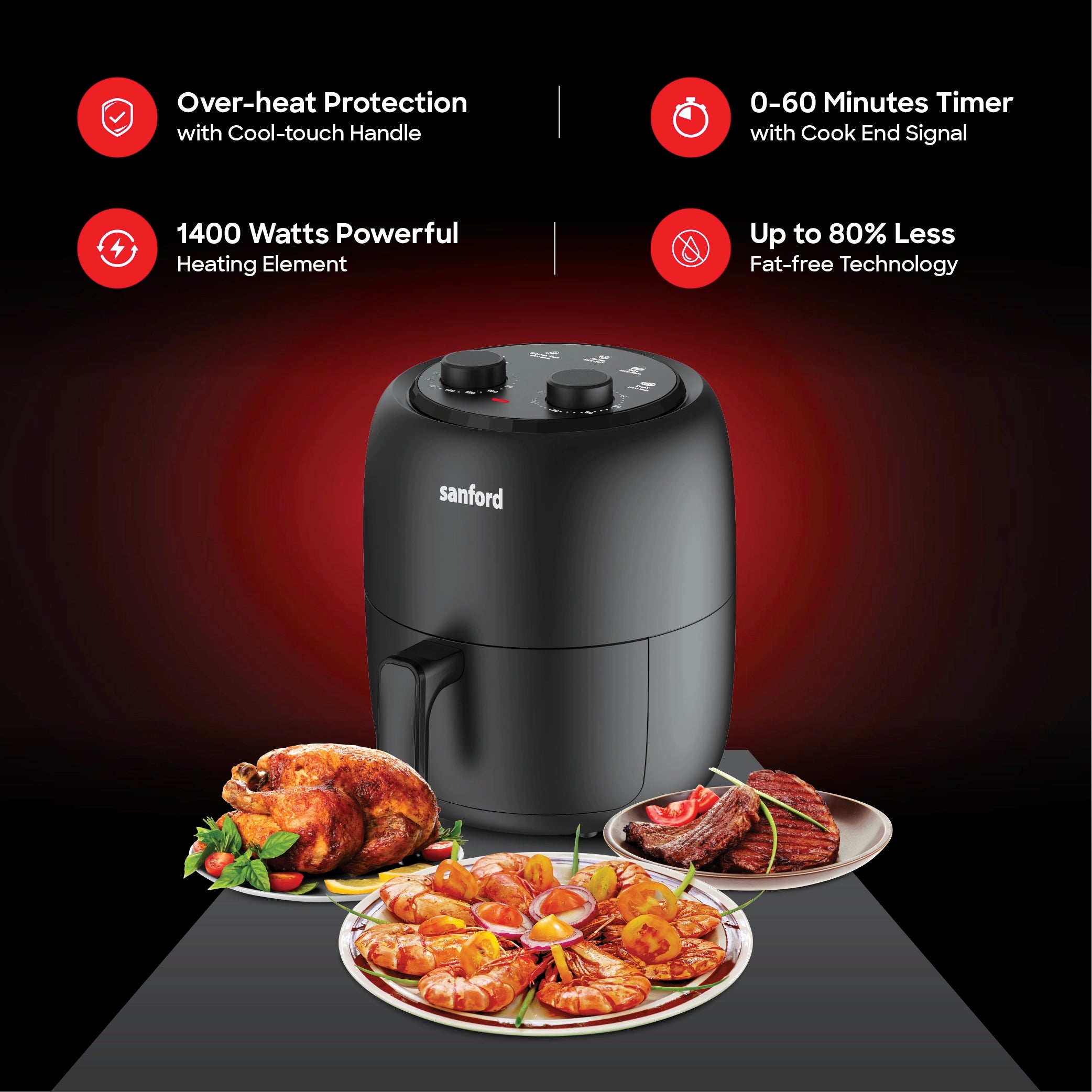 Sanford 3.5L Air Fryer with 5 Preset Cooking Modes and 1400W Power - SF2457AF Sanford KSA