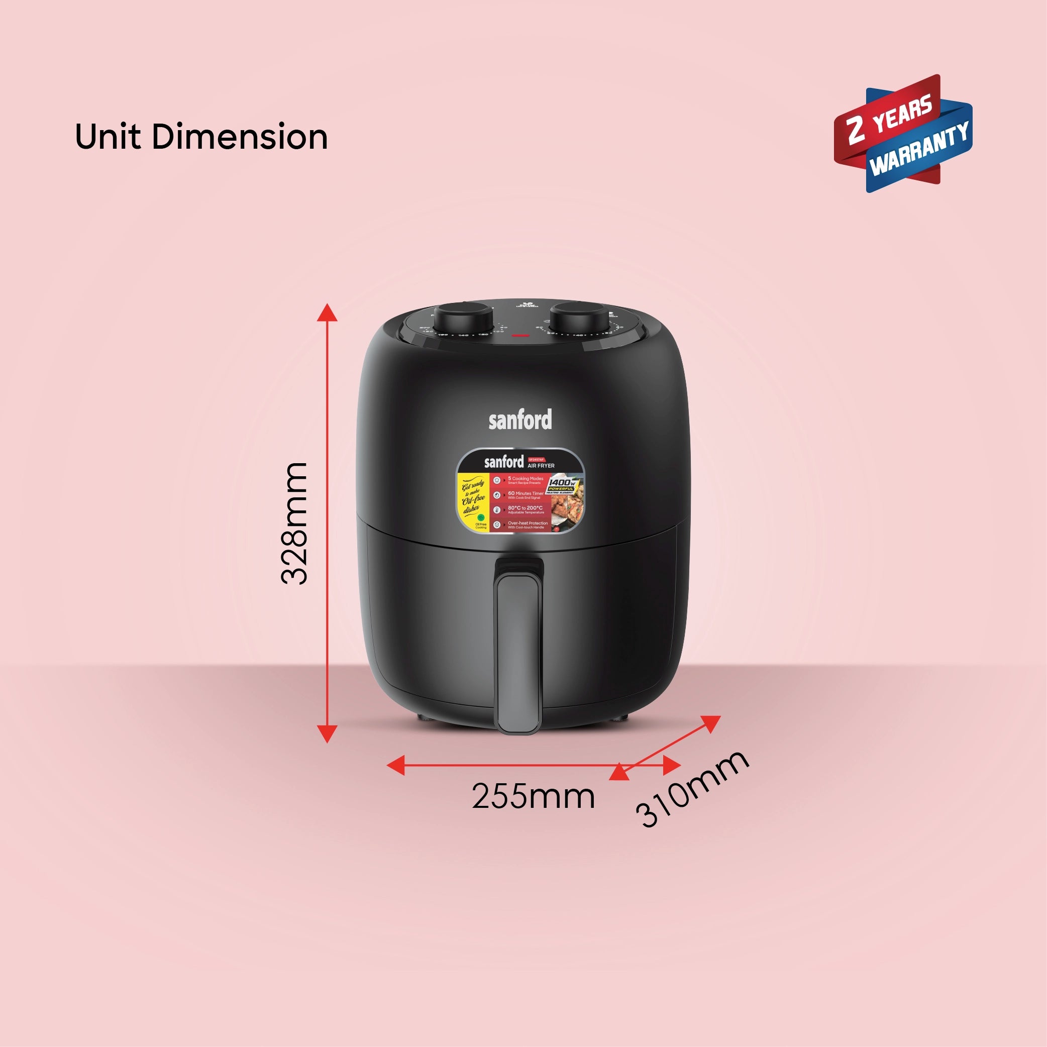 Sanford 3.5L Air Fryer with 5 Preset Cooking Modes and 1400W Power - SF2457AF Sanford KSA