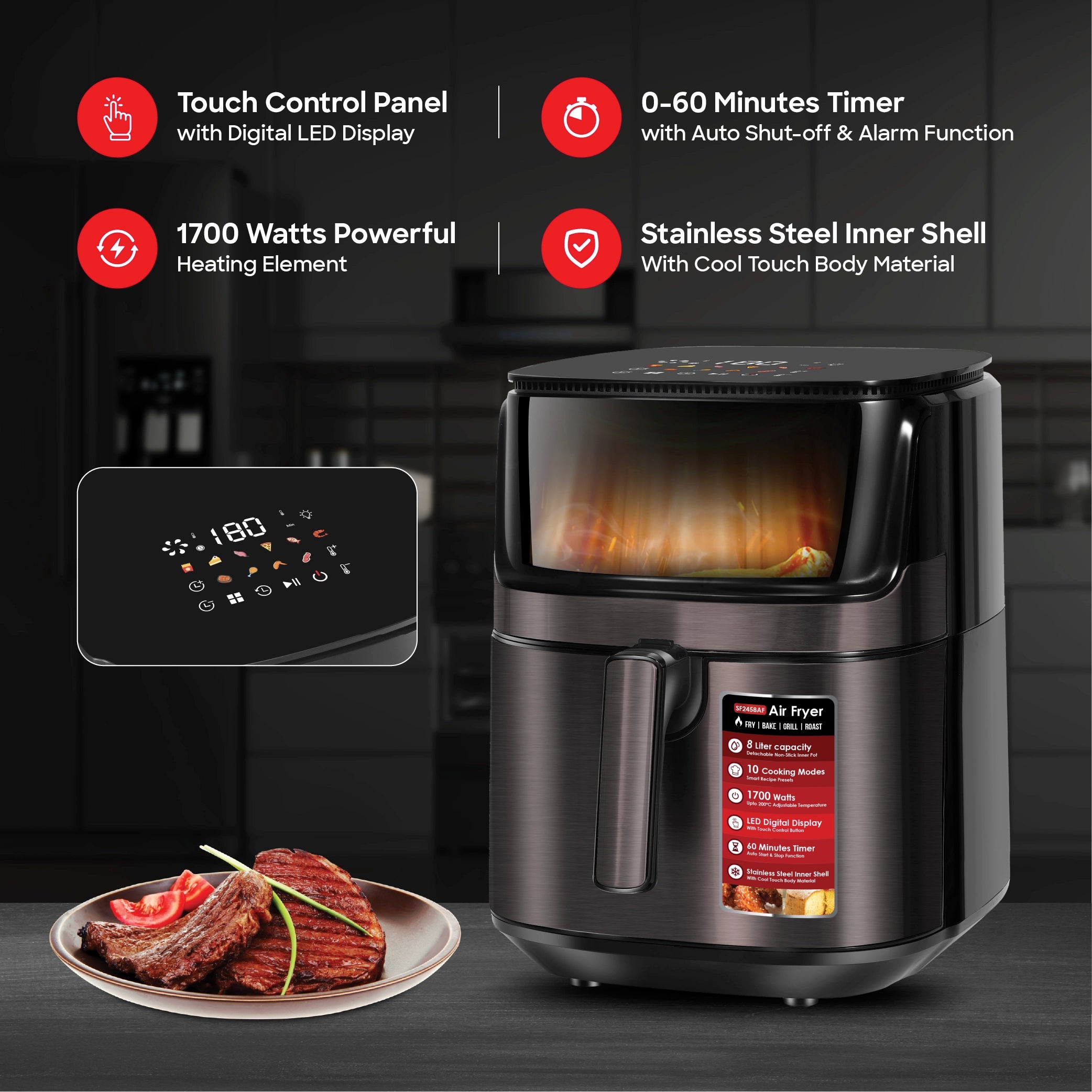 Sanford 8.0L Air Fryer with 10 Preset Cooking Modes and 1700W Power - SF2458AF Sanford KSA