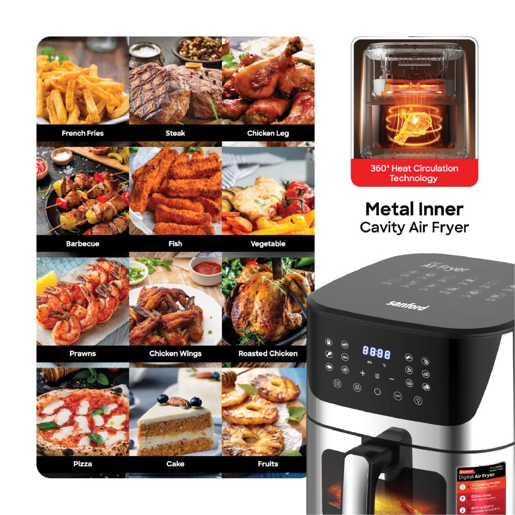 Sanford 10.0L Double Heating Air Fryer with 12 Preset Cooking Modes and 2200W Power - SF2460AF Sanford KSA