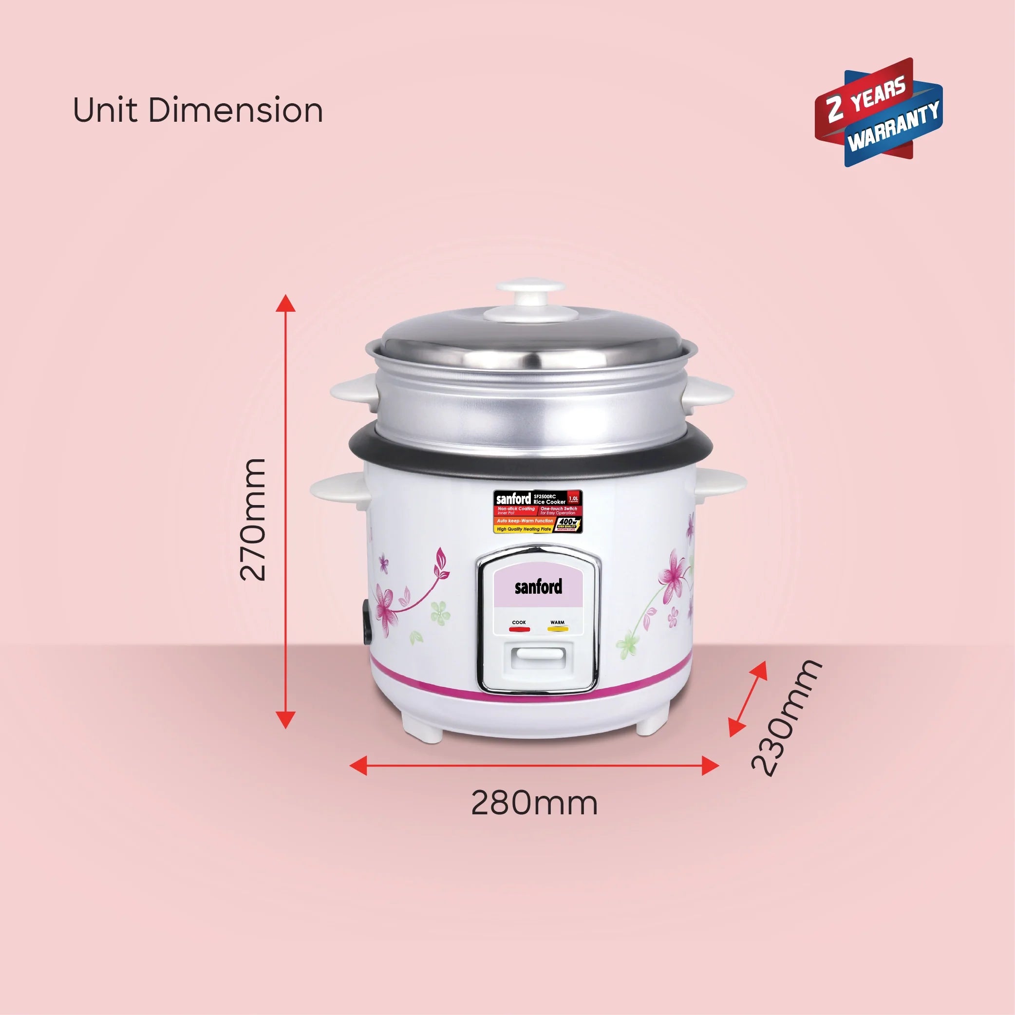 electric rice cooker 1.0L with steamer sanford 8
