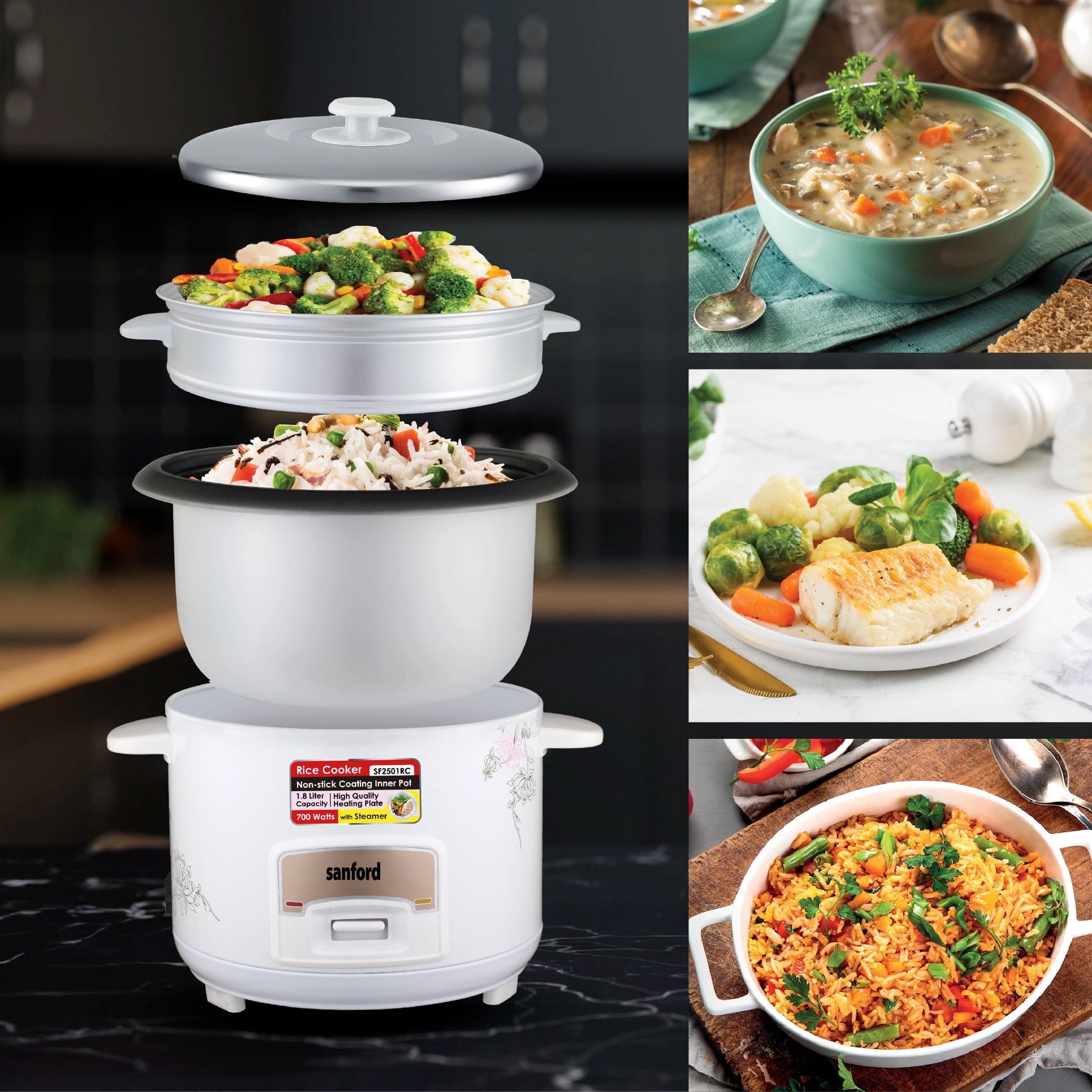 Sanford Rice Cooker 1.8L 700W with Non-Stick Inner Pot and Keep Warm - SF2501RC Sanford KSA