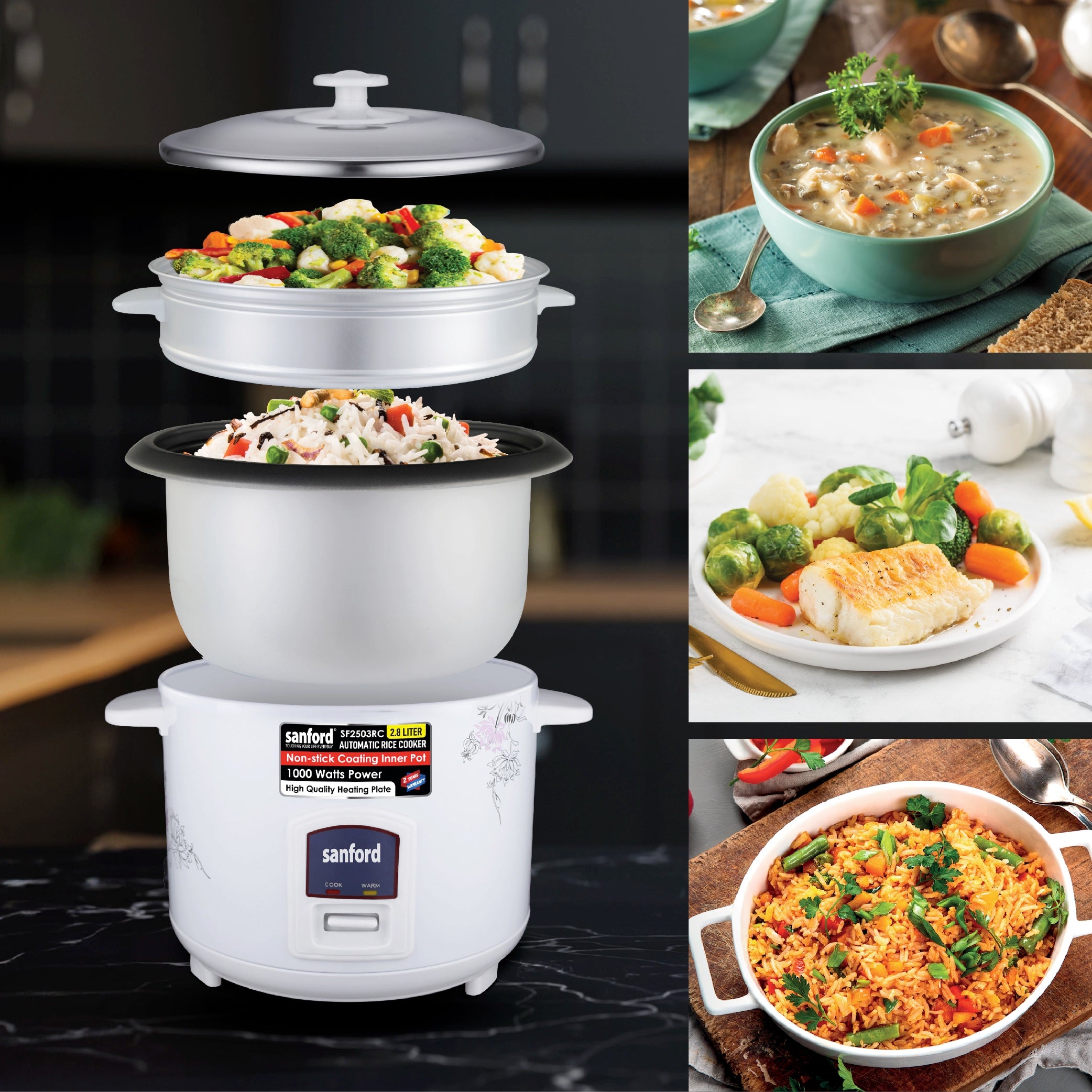 Sanford Rice Cooker 2.8L 1000W with Non-Stick Inner Pot, Stainless Steel Lid and Keep Warm - SF2503RC Sanford KSA