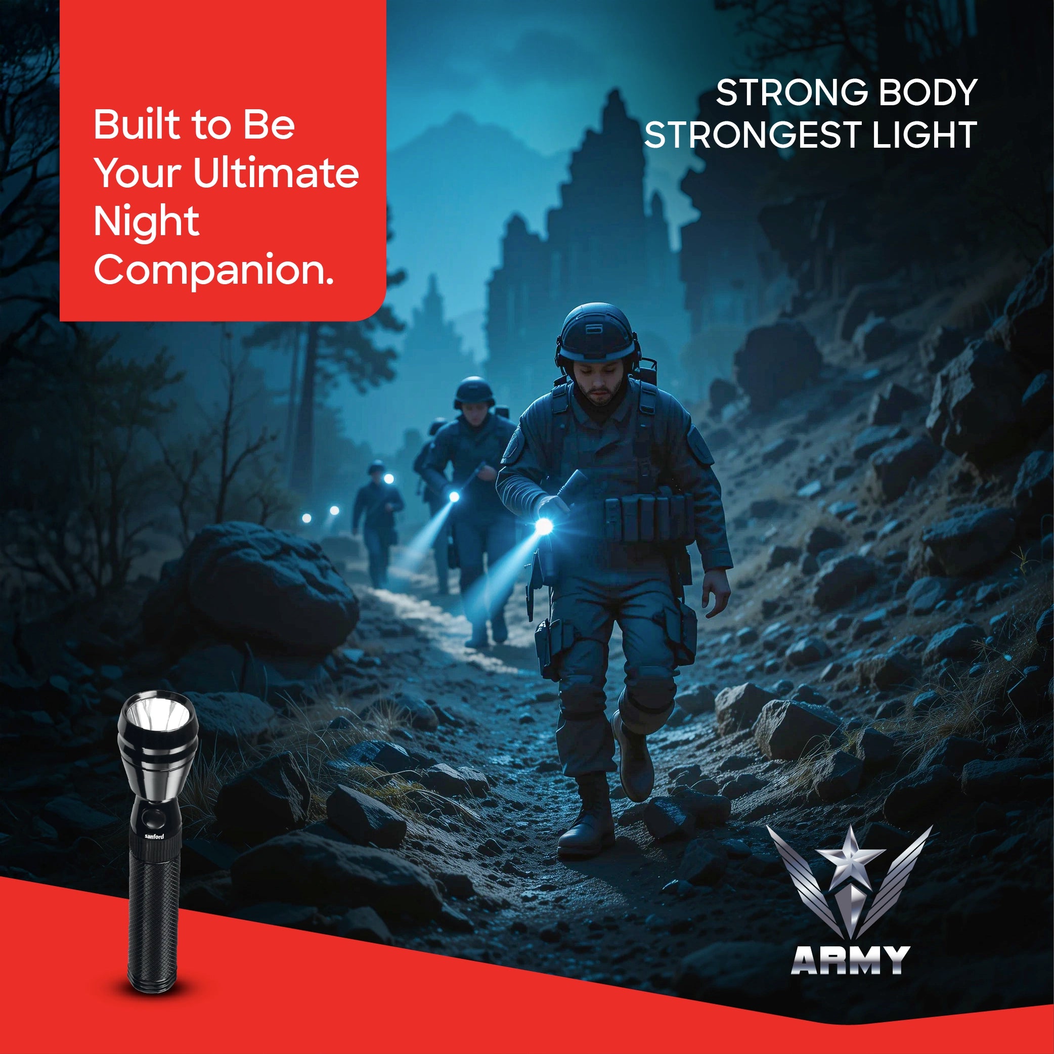 Sanford LED Flashlight Torch 5W Rechargeable Army Series 900m Range Durable CREE Beam - SF2637SL Sanford KSA