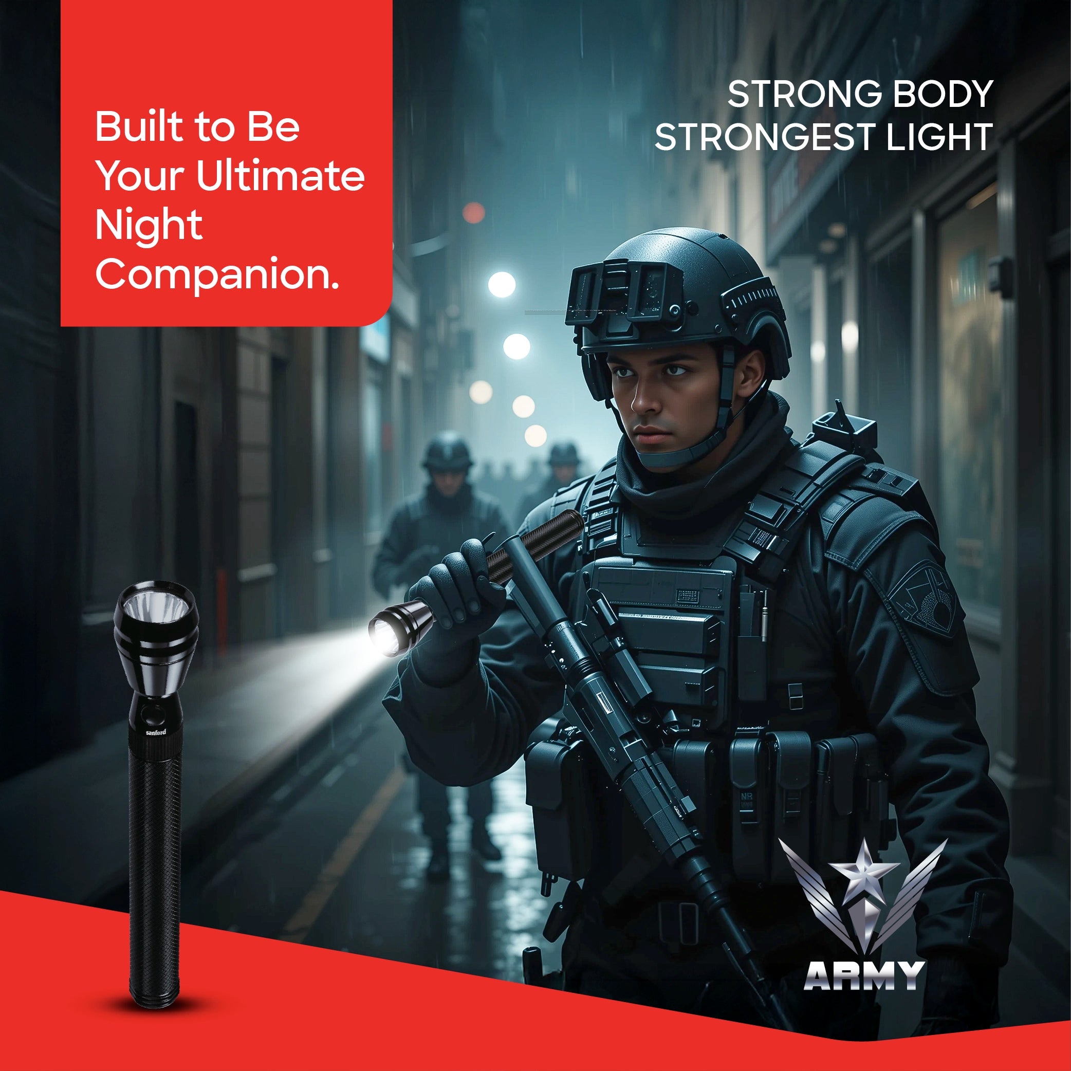 Sanford LED Flashlight Torch 5W Rechargeable Army Series 1000m Range Outdoor CREE Beam - SF2638SL Sanford KSA
