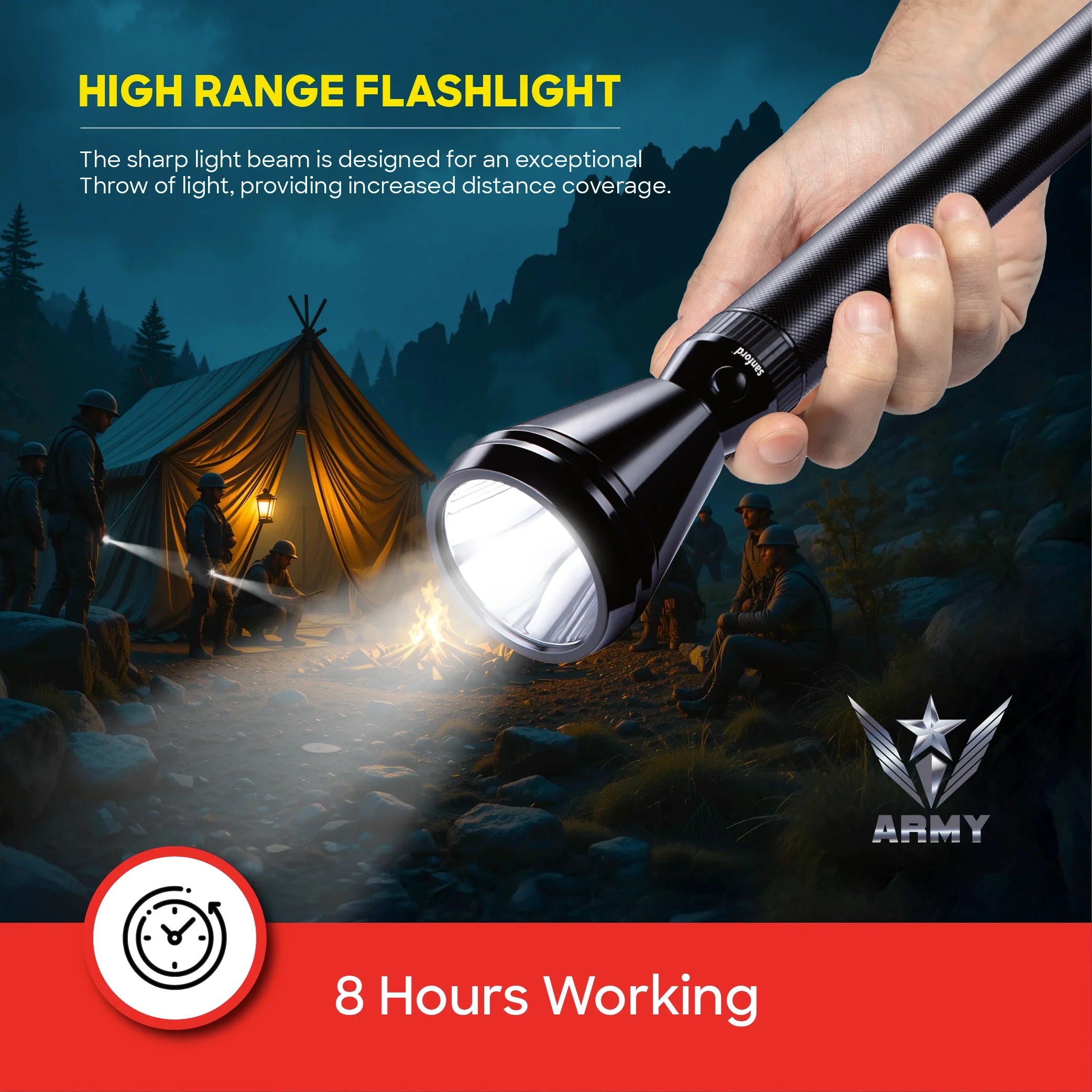 LED flashlight 3W 2100m range 7 hour runtime sanford 5