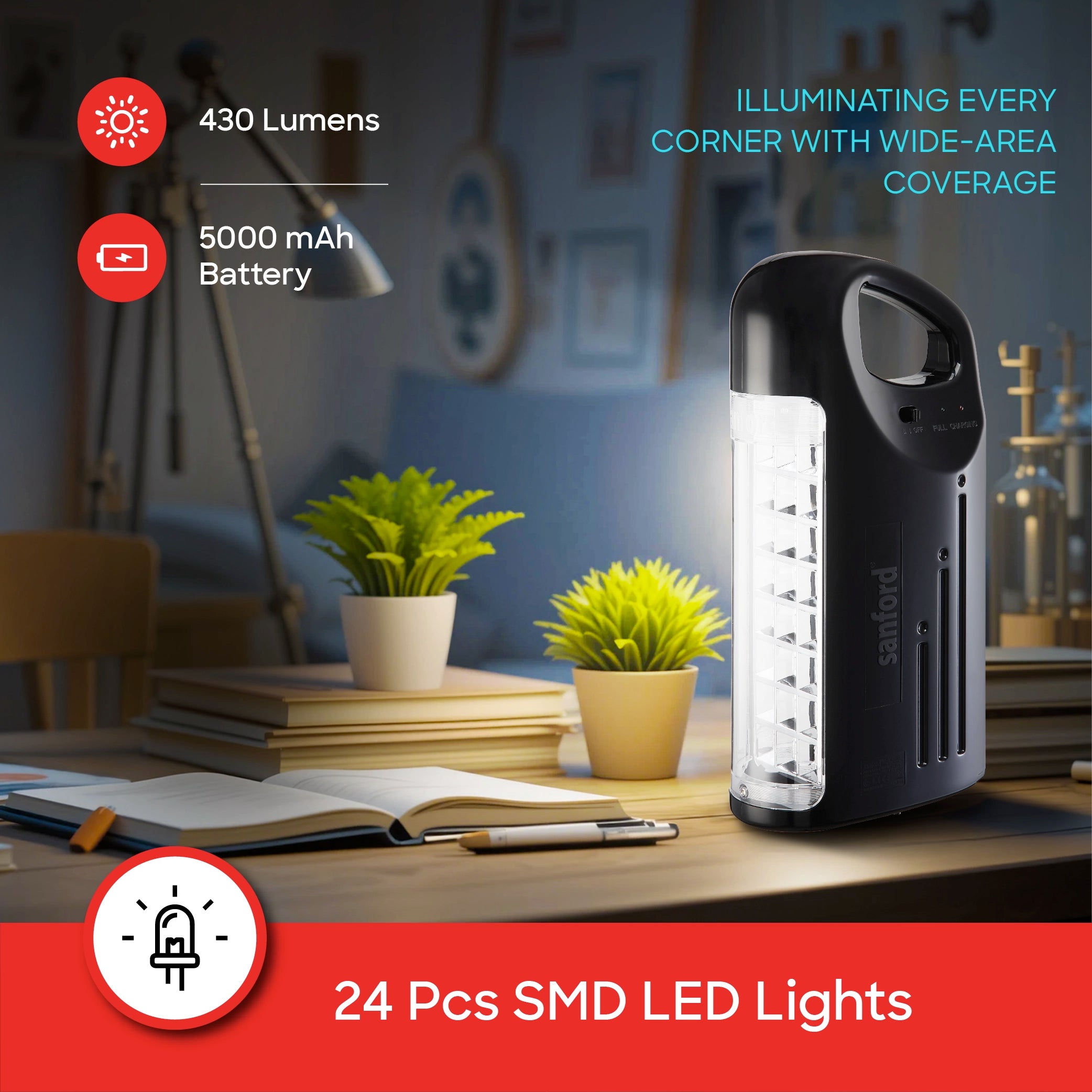 Sanford Rechargeable Emergency Lantern 24 LED 5W 430 Lumens with 60H Backup - SF2716EL Sanford KSA