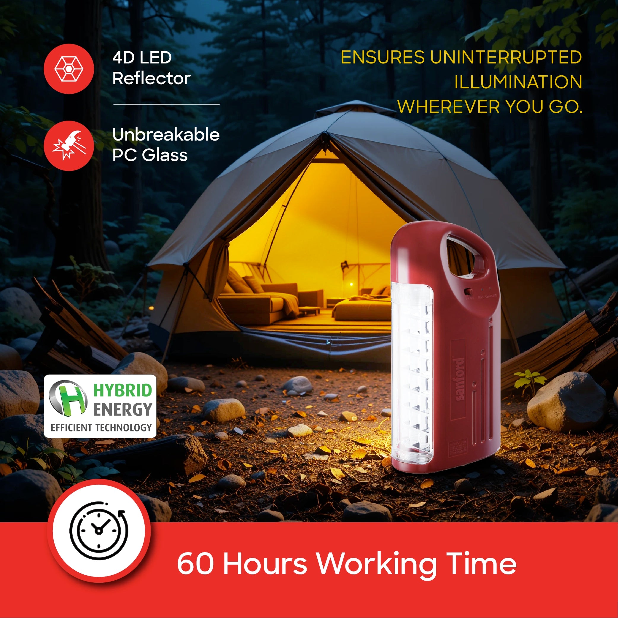 Sanford Rechargeable Emergency Lantern 24 LED 5W 430 Lumens with 60H Backup - SF2716EL Sanford KSA