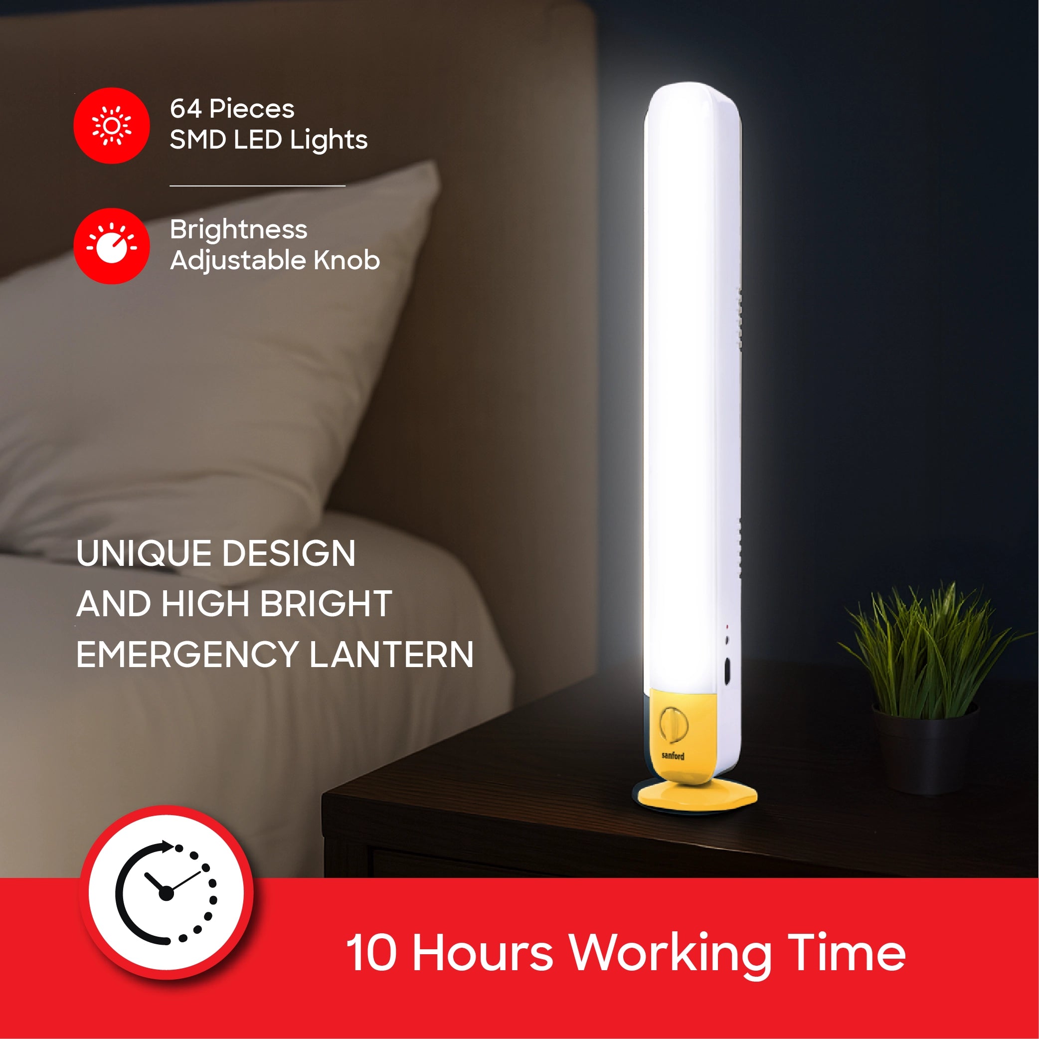 Sanford Rechargeable Emergency Lantern 64 SMD LED 500 Lumens with 10H Backup High Brightness - SF2717EL Sanford KSA