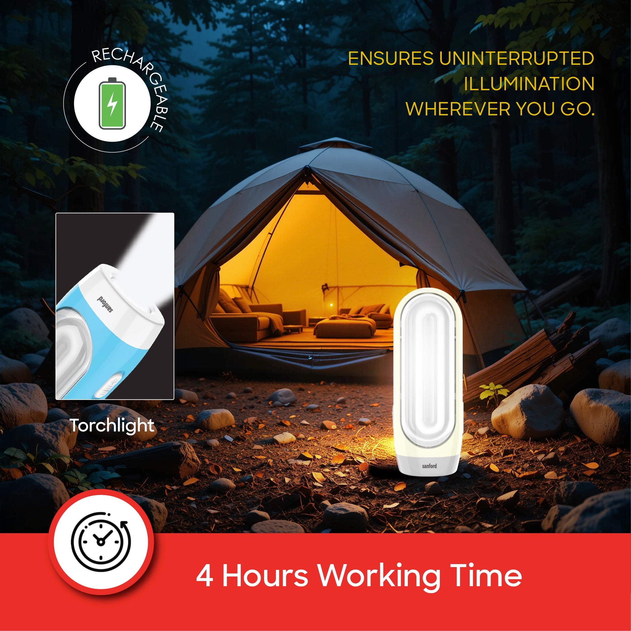 Sanford 2-in-1 Rechargeable LED Emergency Light Torch with 4H Backup Portable - SF2733EL Sanford KSA
