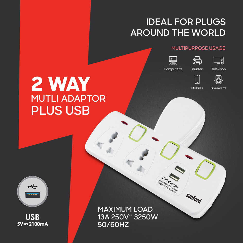 Sanford SF286ADP 2-way adaptor outlet and USB configuration