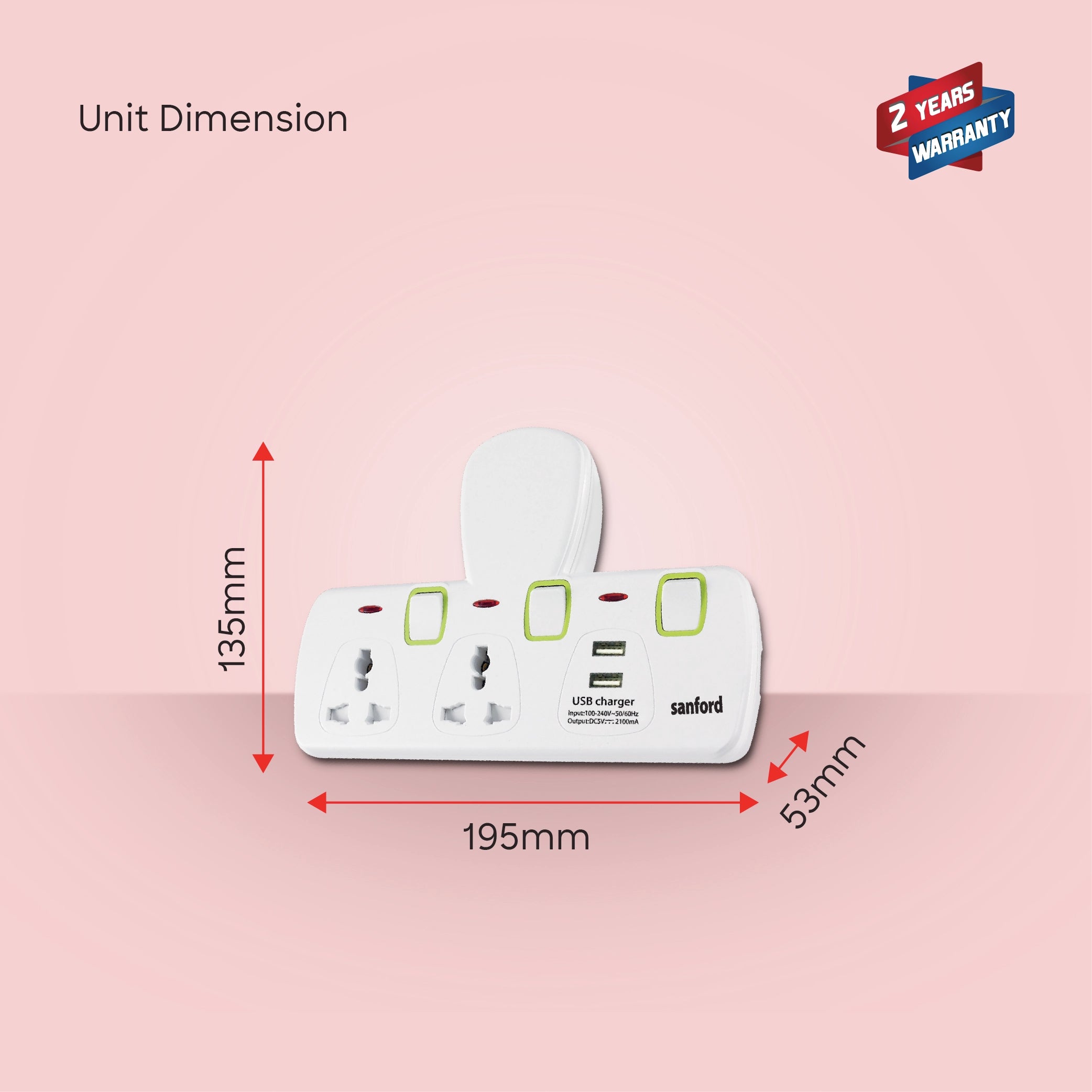 Sanford 2-Way Multi Adaptor with Dual USB Charging Ports 2100mA - SF286ADP Sanford KSA