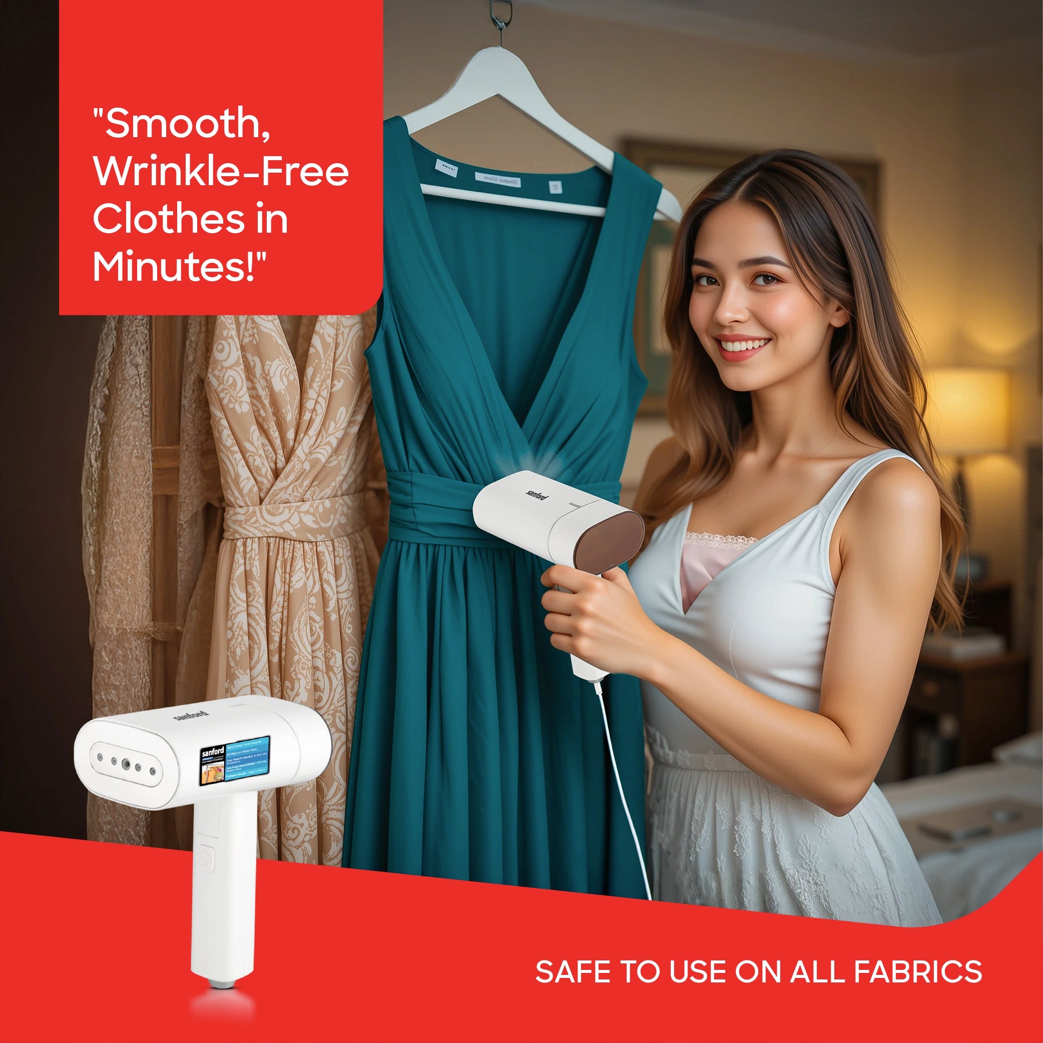 Sanford Handheld Garment Steamer 1300W with Foldable Compact Design and 130ml Water Tank - SF2902GS Sanford KSA