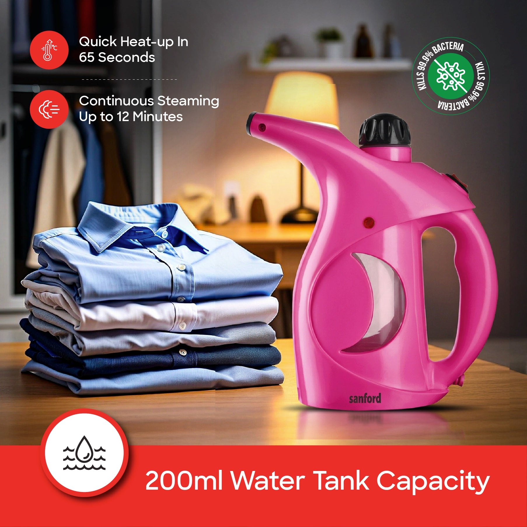 Sanford Garment Steamer Handheld 880W with 160ml Water Tank - SF2903GS Sanford KSA
