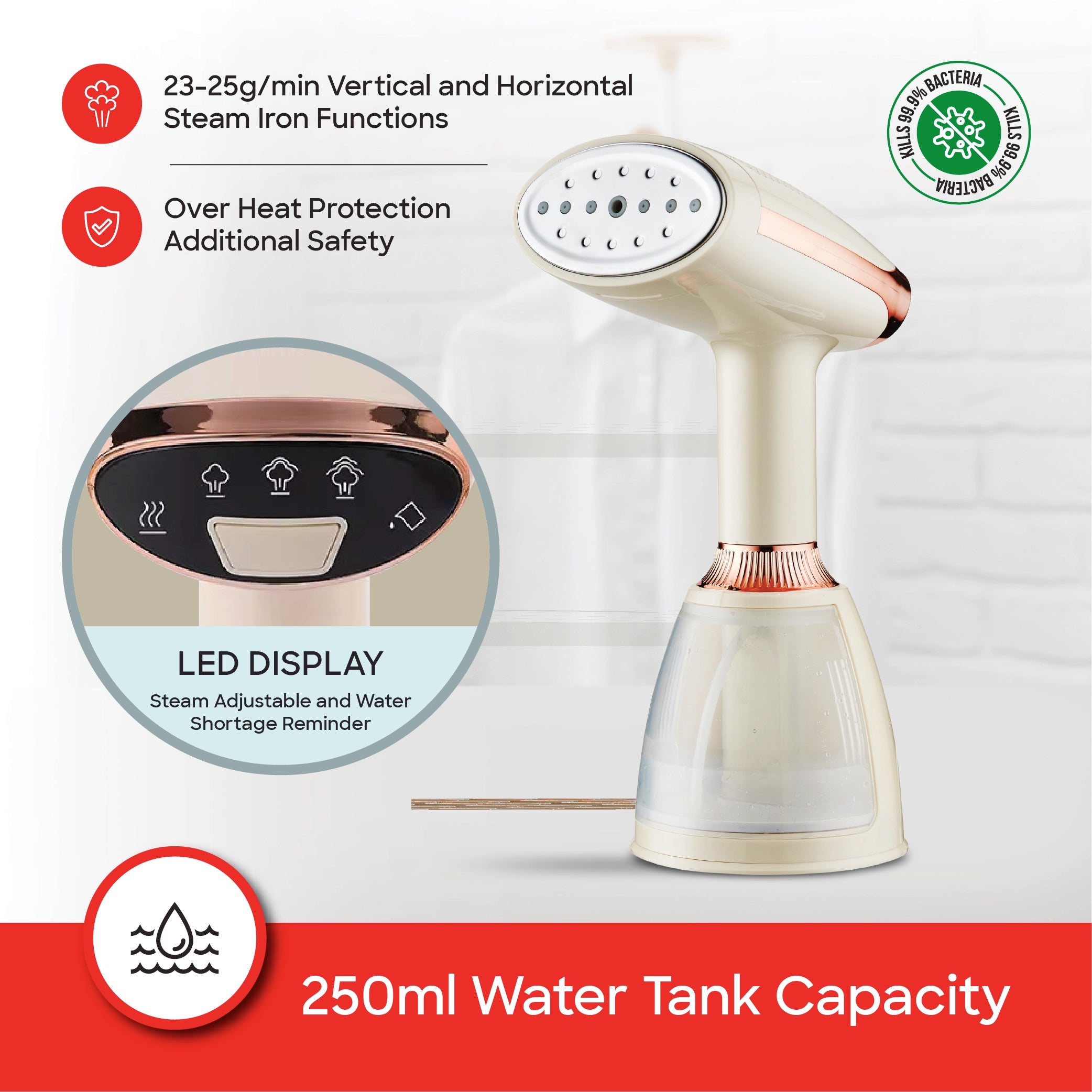 Sanford Handheld Garment Steamer 1640W with 3-Level Steam Control and 250ml Water Tank - SF2904GS Sanford KSA