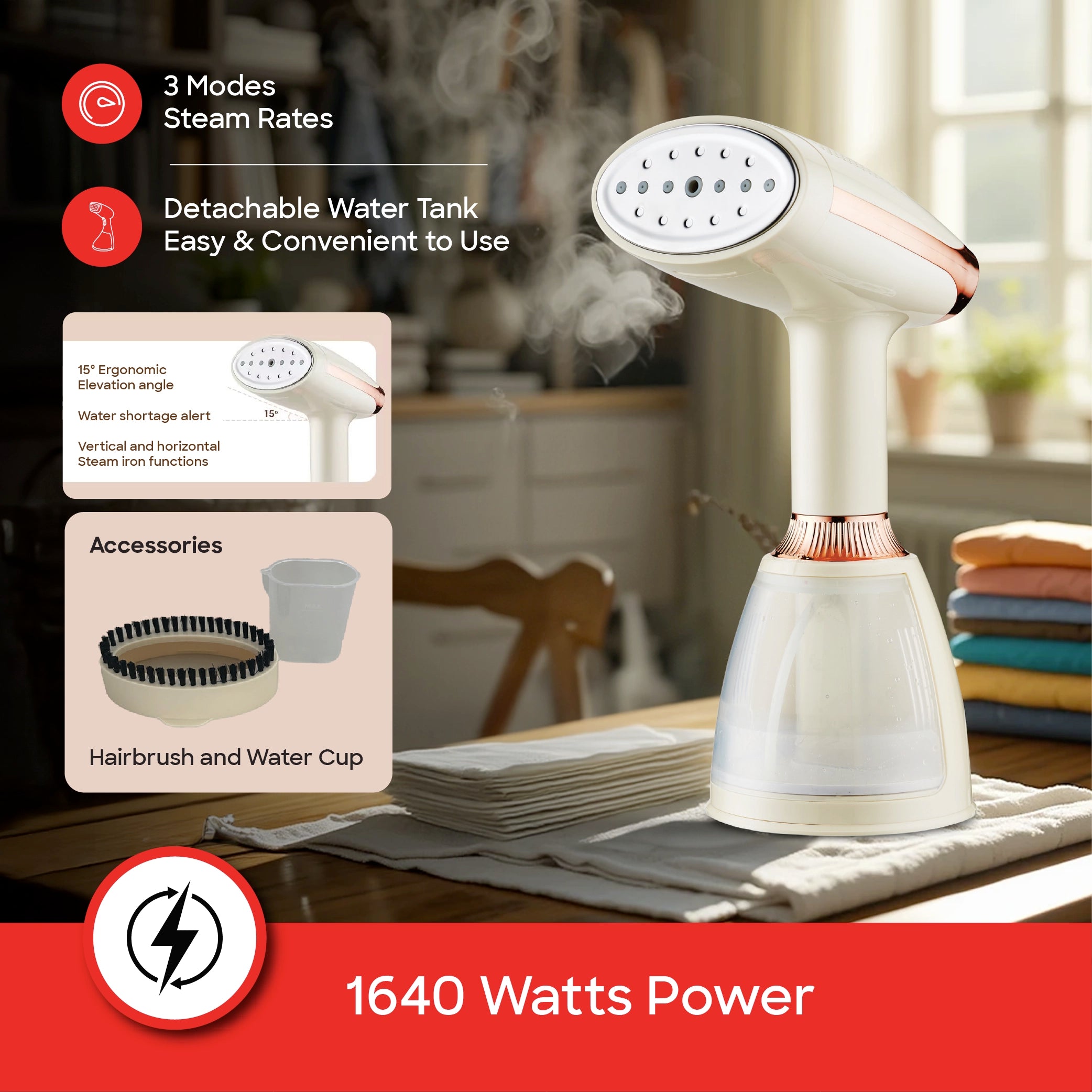 Sanford Handheld Garment Steamer 1640W with 3-Level Steam Control and 250ml Water Tank - SF2904GS Sanford KSA