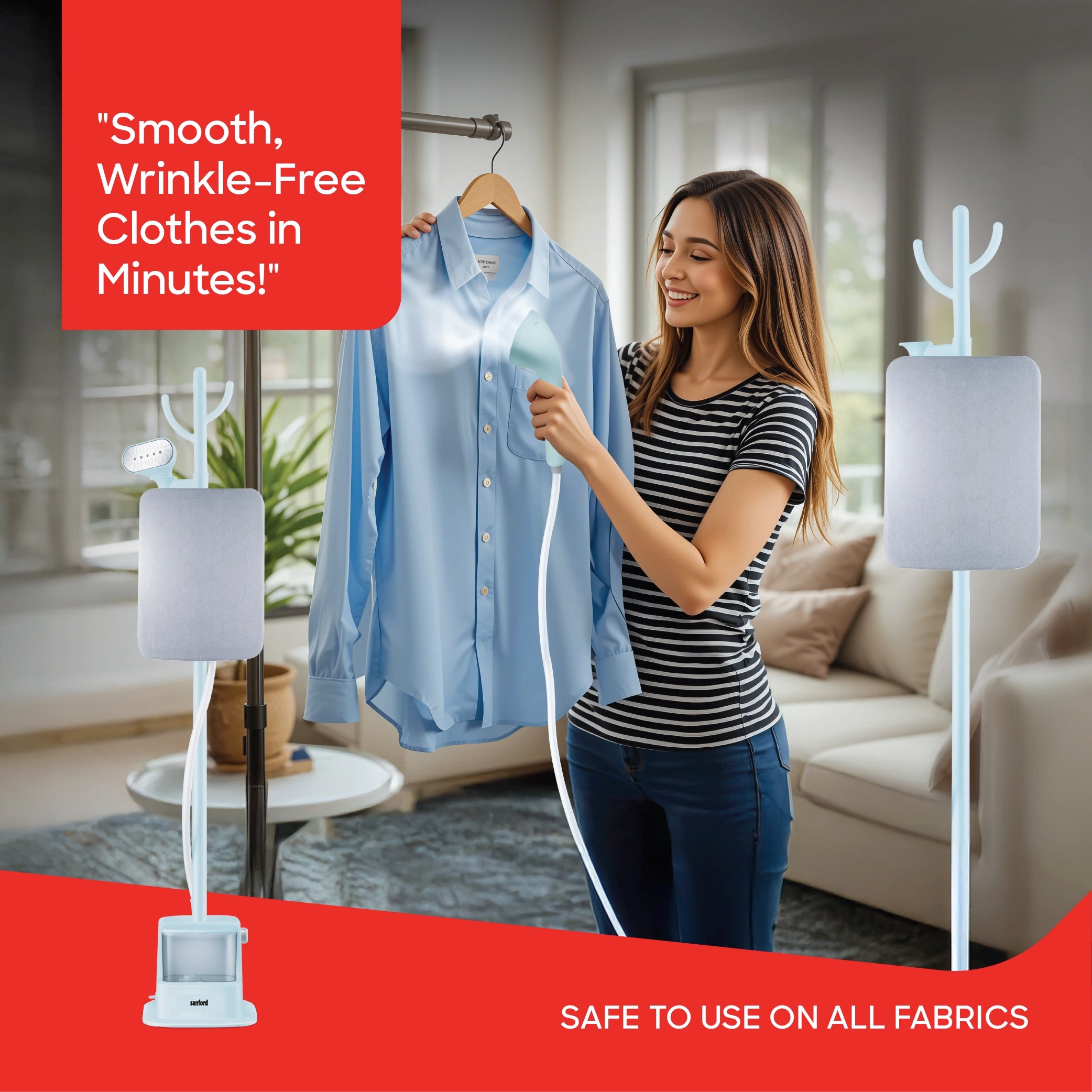 Sanford Standing Garment Steamer with Stainless Steel Plate and Ironing Board - SF2911GS Sanford KSA