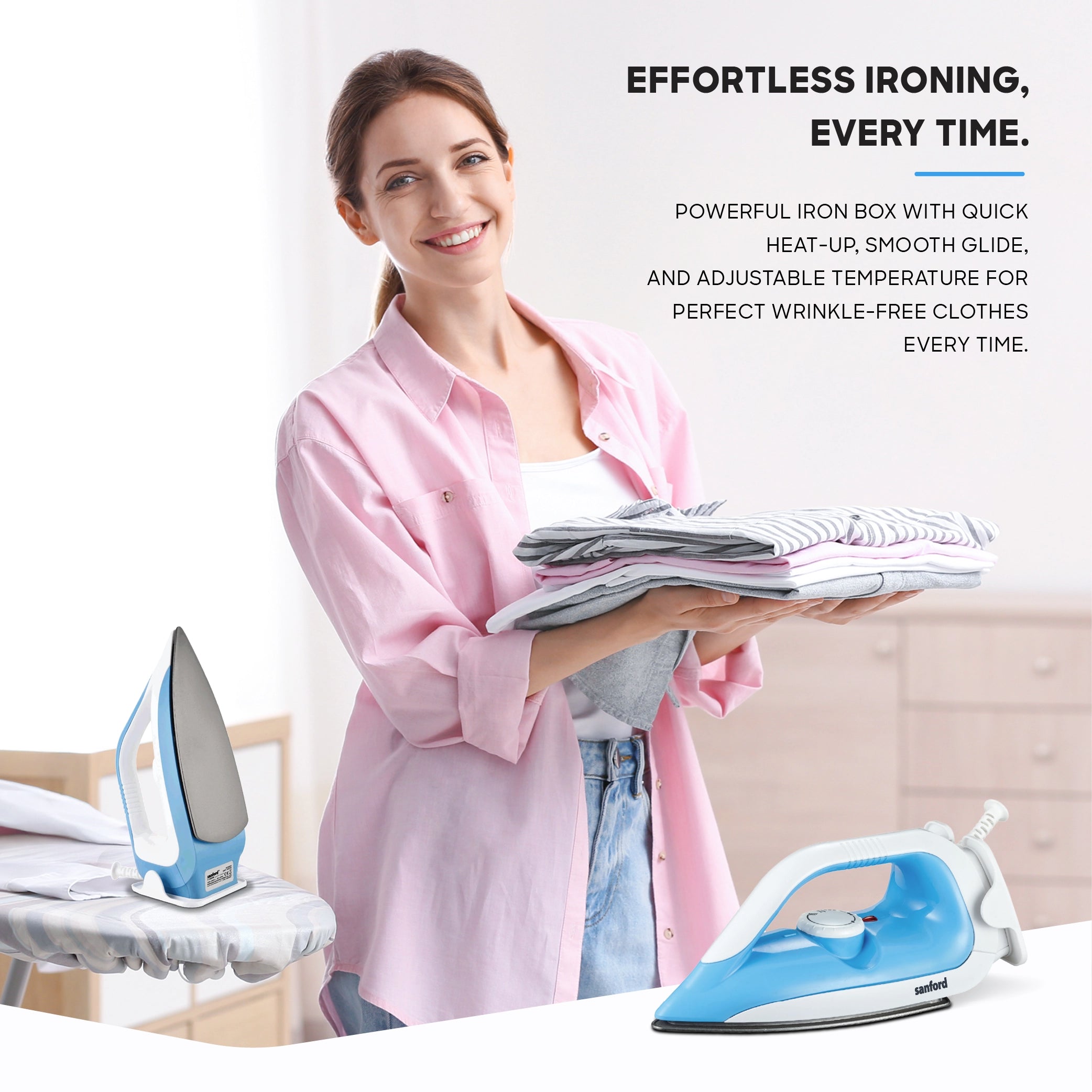 Sanford Dry Iron Heavy Weight 1100W with Non-Stick Soleplate, Adjustable Heat Control - SF30DI Sanford KSA