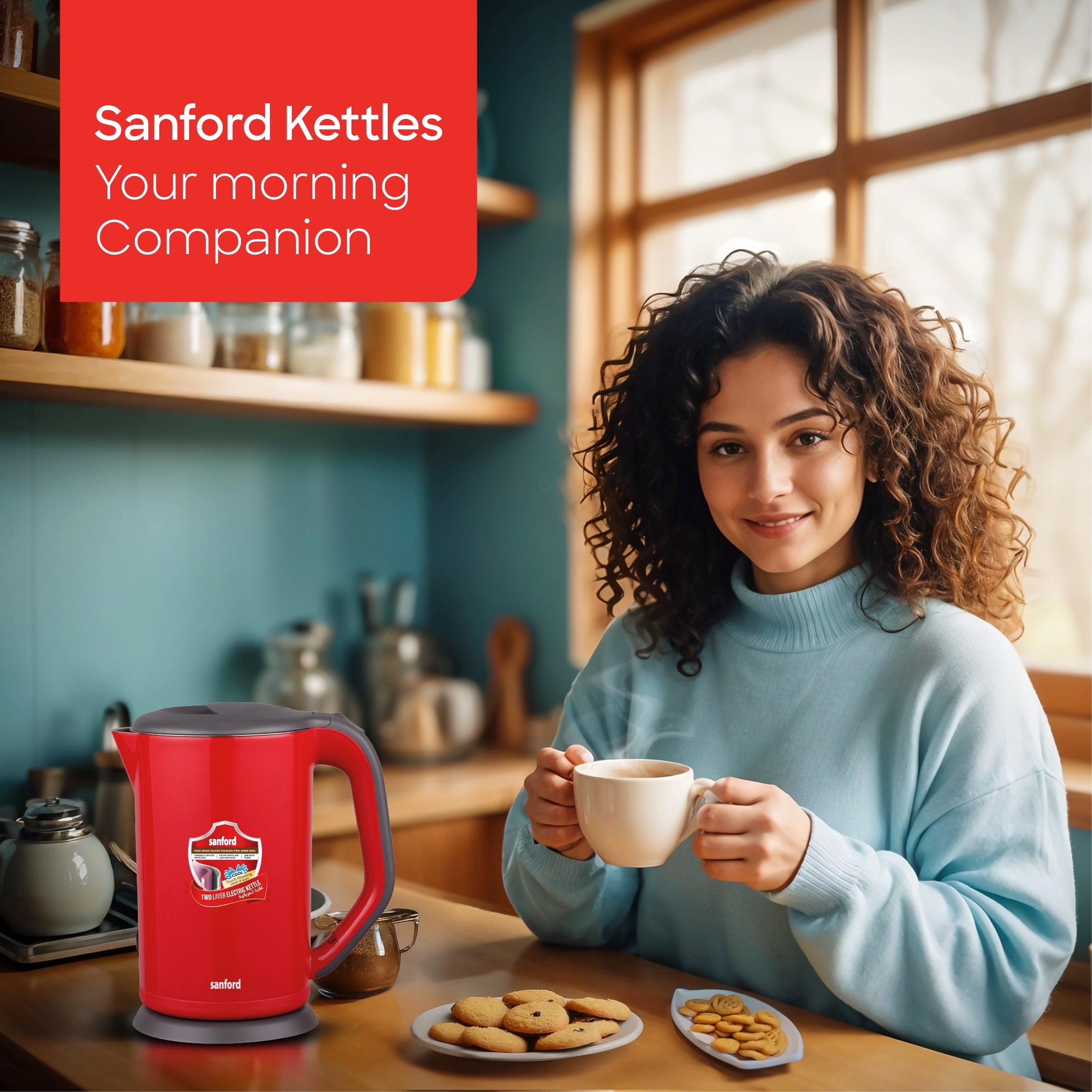 Sanford 1.7L Stainless Steel Electric Kettle 2150W with Cool-Touch Body - SF3328EK Sanford KSA