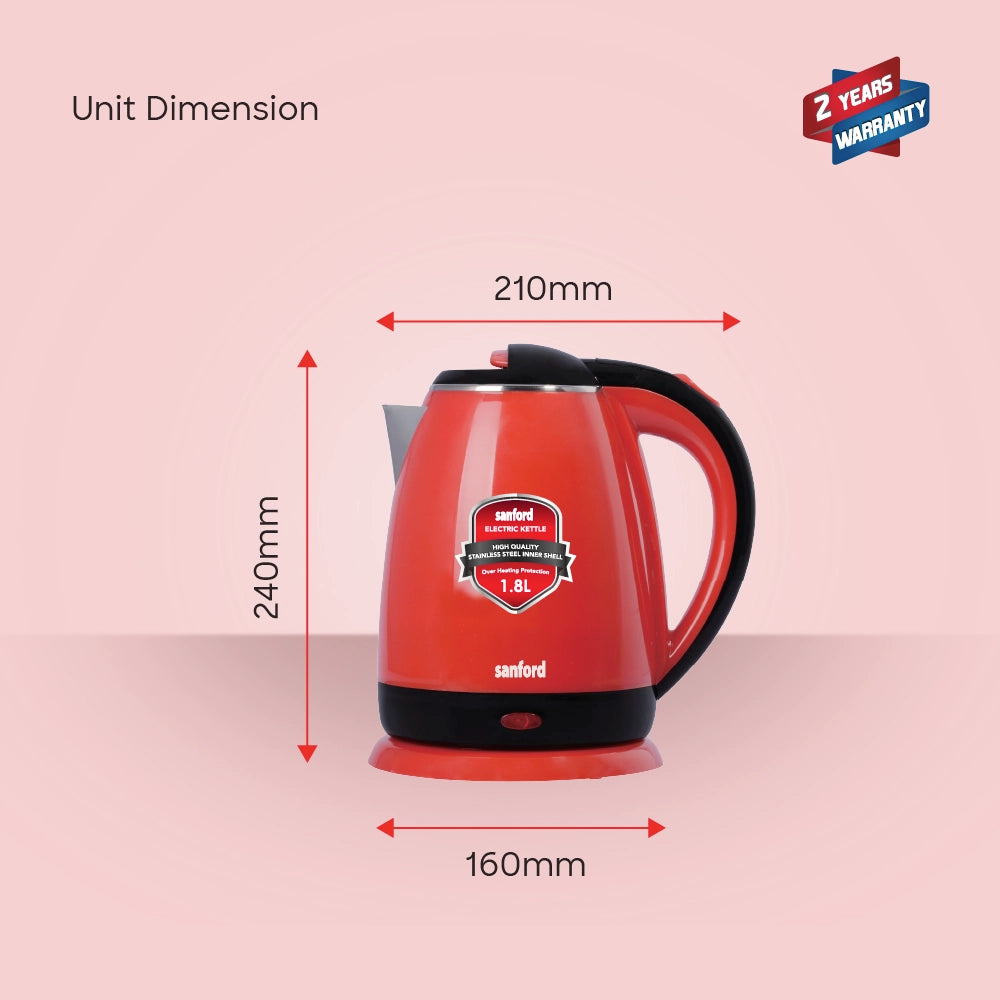 Sanford Electric Kettle 1.8L 1500W with Stainless Steel Inner Shell - SF3341EK Sanford KSA