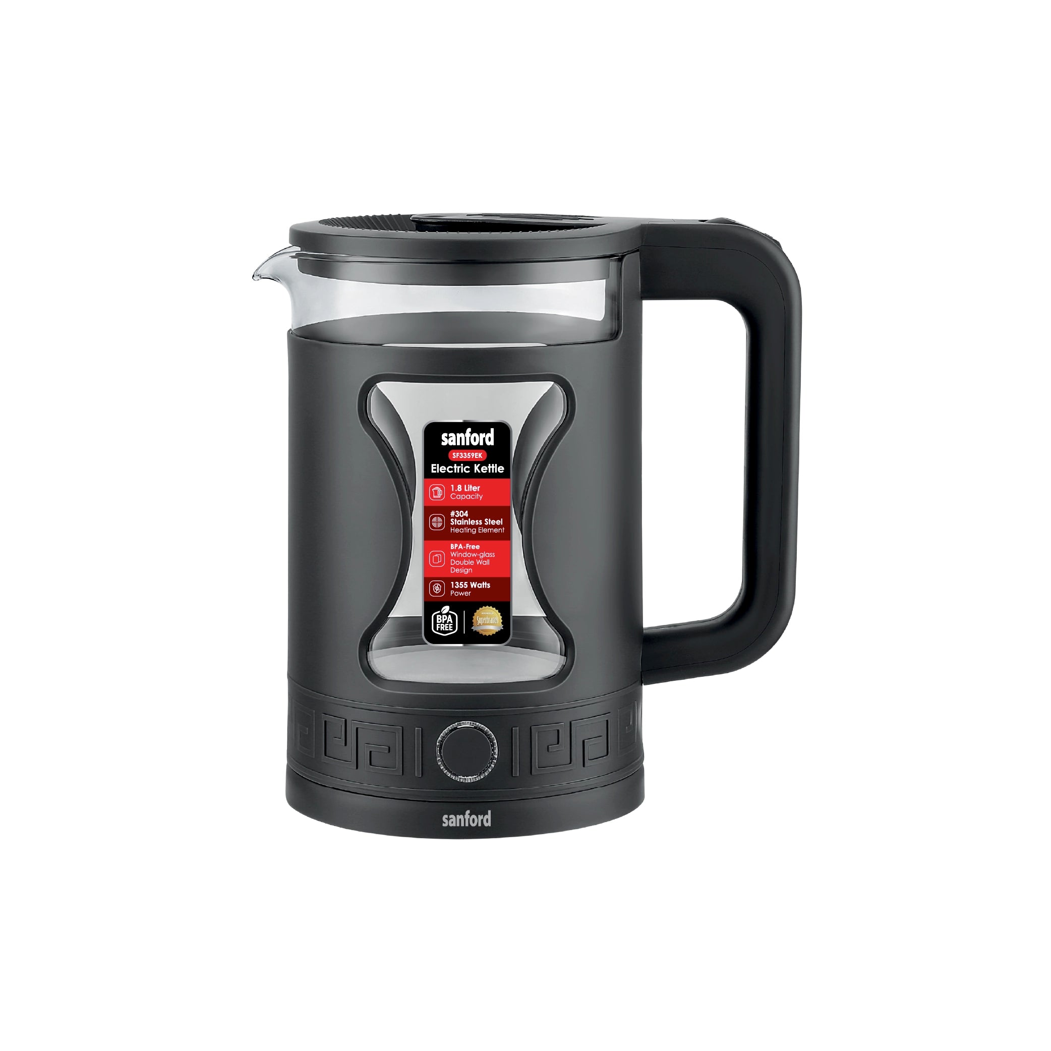 Sanford 1.8L Glass Electric Kettle 1355W Double-Wall Cool-Touch - SF3359EK