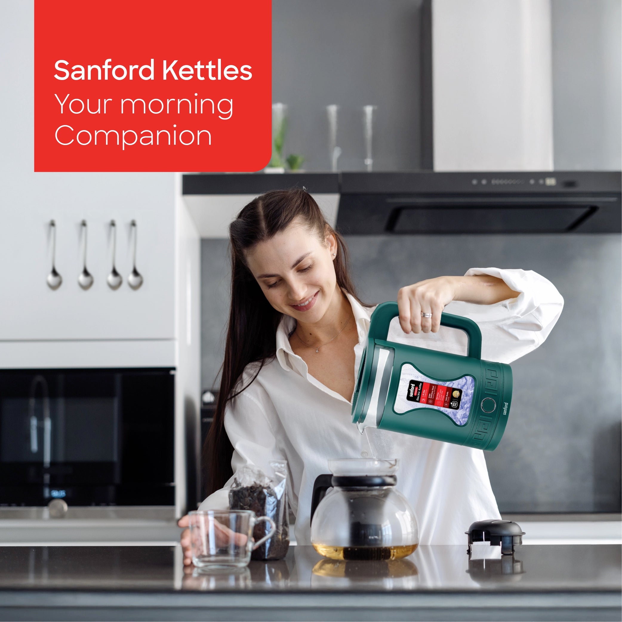 Sanford 1.8L Glass Electric Kettle 1355W Double-Wall Cool-Touch - SF3359EK Sanford KSA
