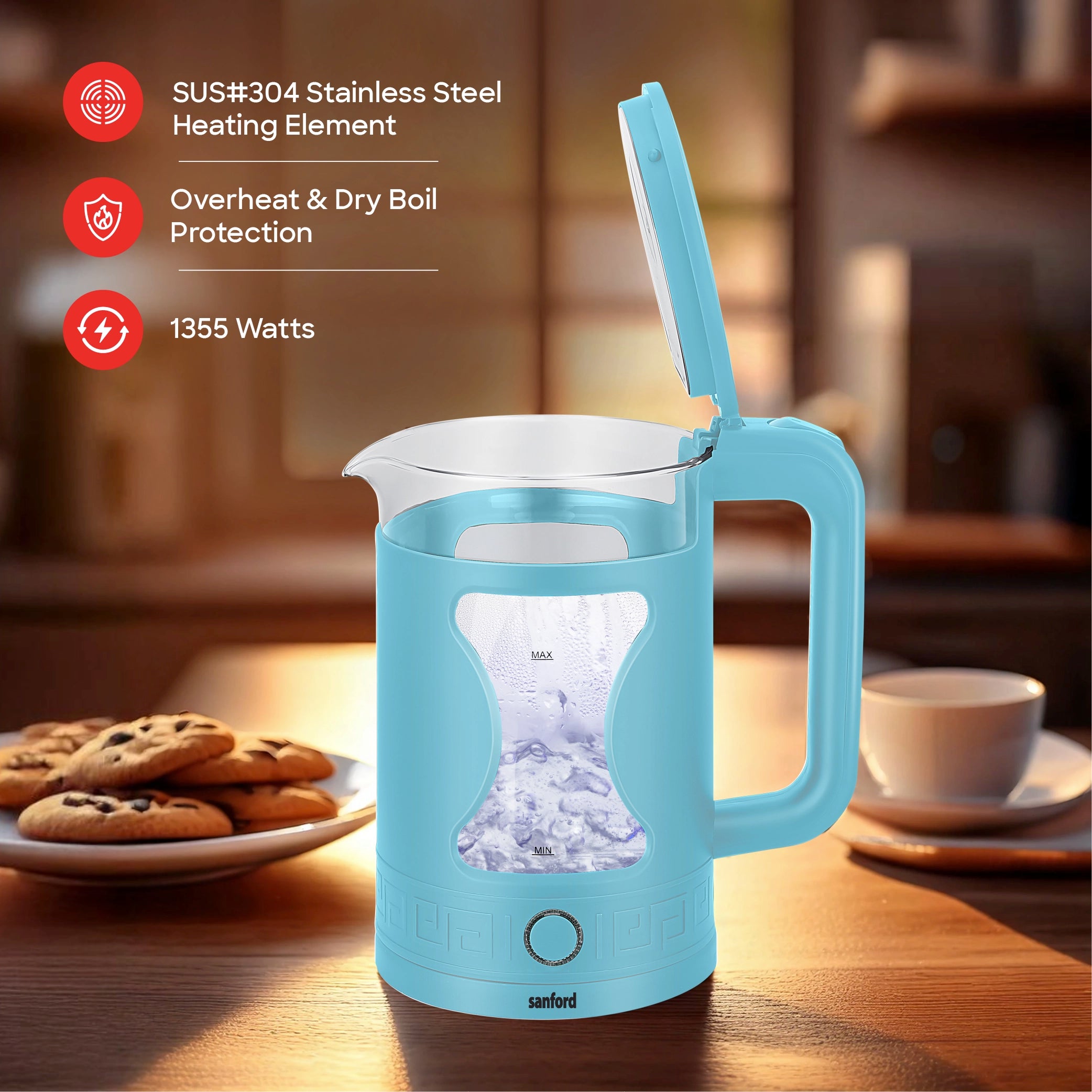 Sanford 1.8L Glass Electric Kettle 1355W Double-Wall Cool-Touch - SF3359EK Sanford KSA