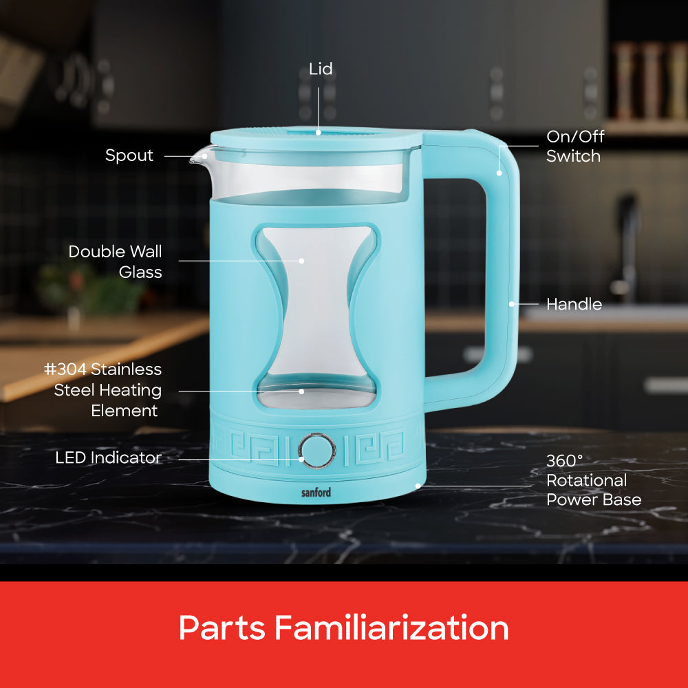 Sanford SF3359EK 1.8L glass kettle side profile view
