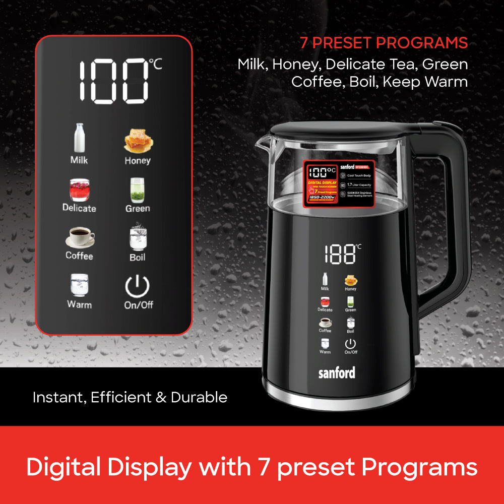 Sanford SF3361EK digital kettle control panel and settings