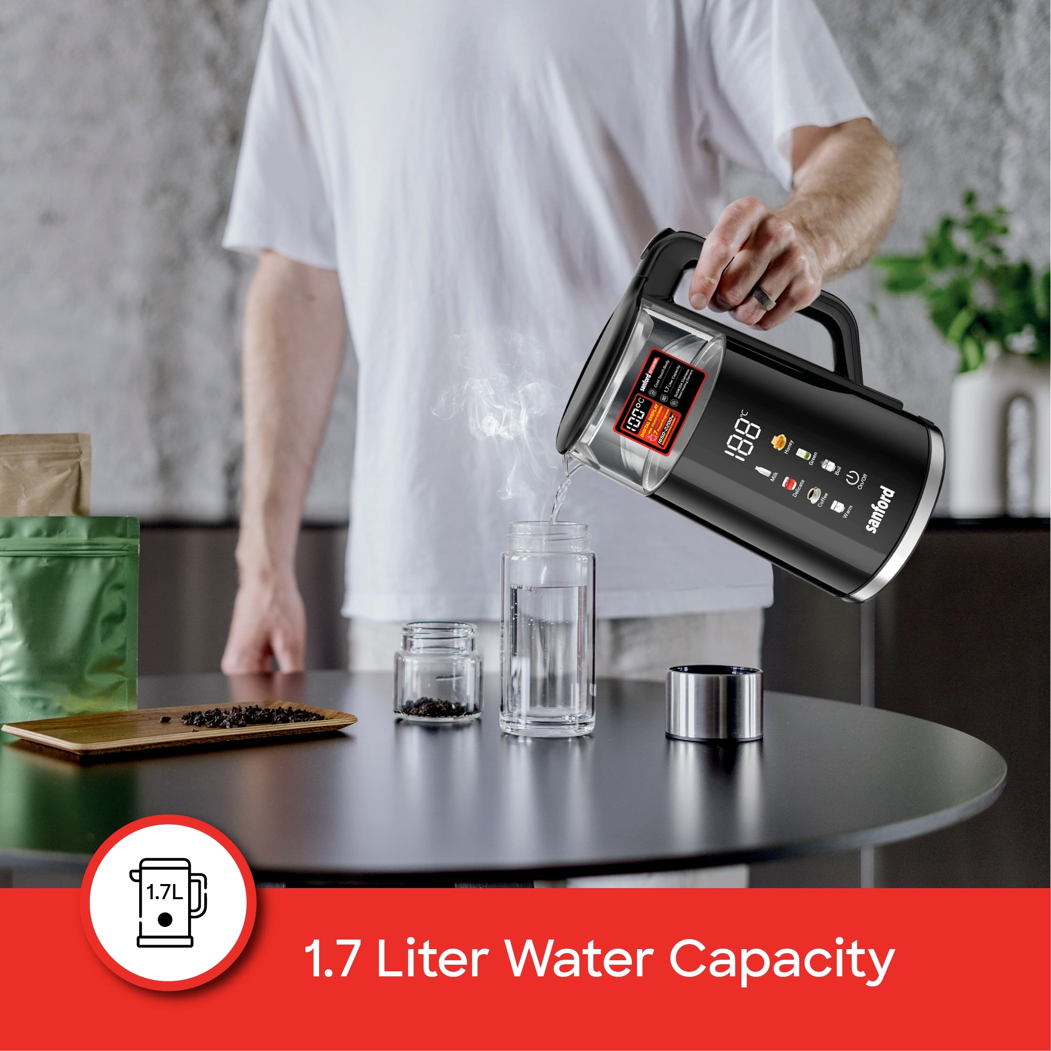 Sanford 1.7L Digital Electric Kettle 2200W with Touch Display & 7 Modes - SF3361EK Sanford KSA