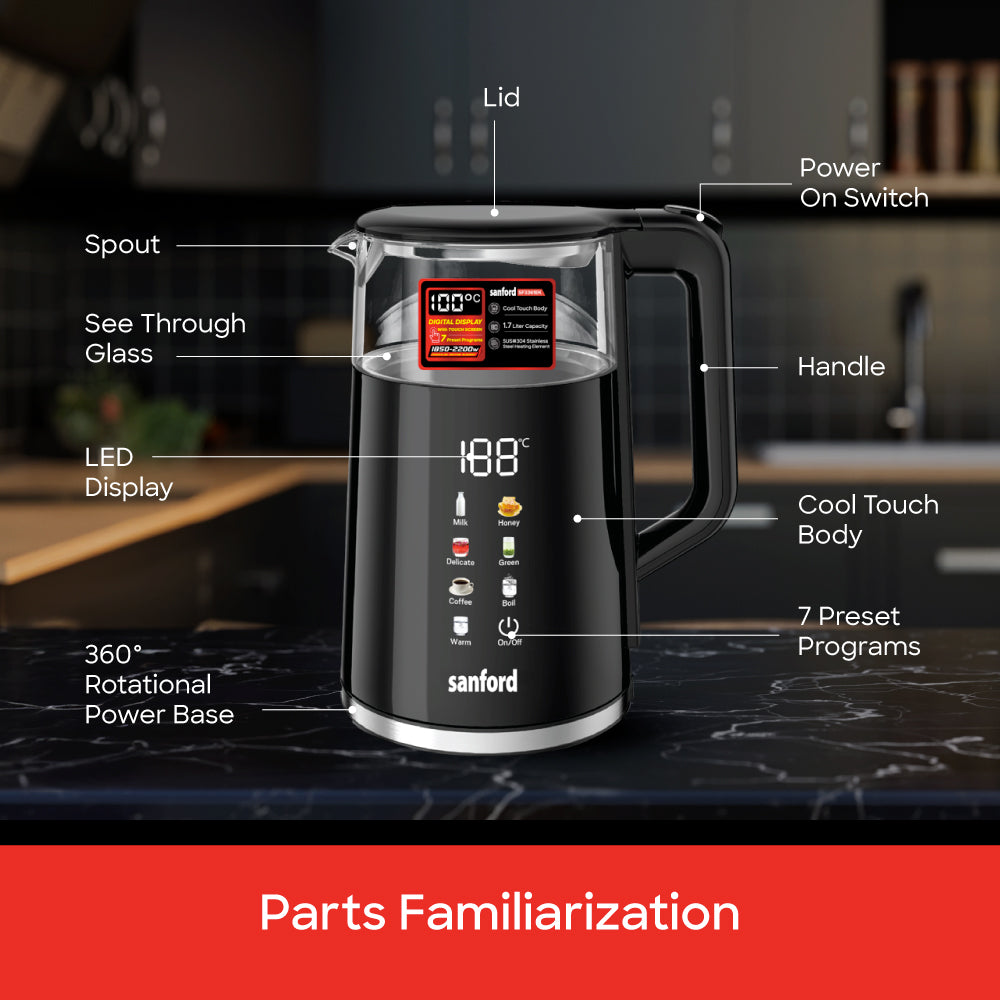Sanford SF3361EK 1.7L kettle side profile view