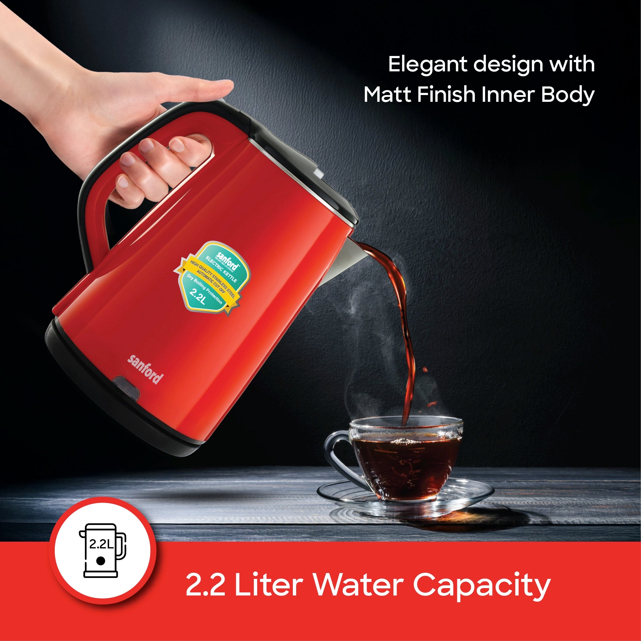 Sanford Electric Kettle 2.2L 1600W with Stainless Steel Inner Body - SF3363EK Sanford KSA