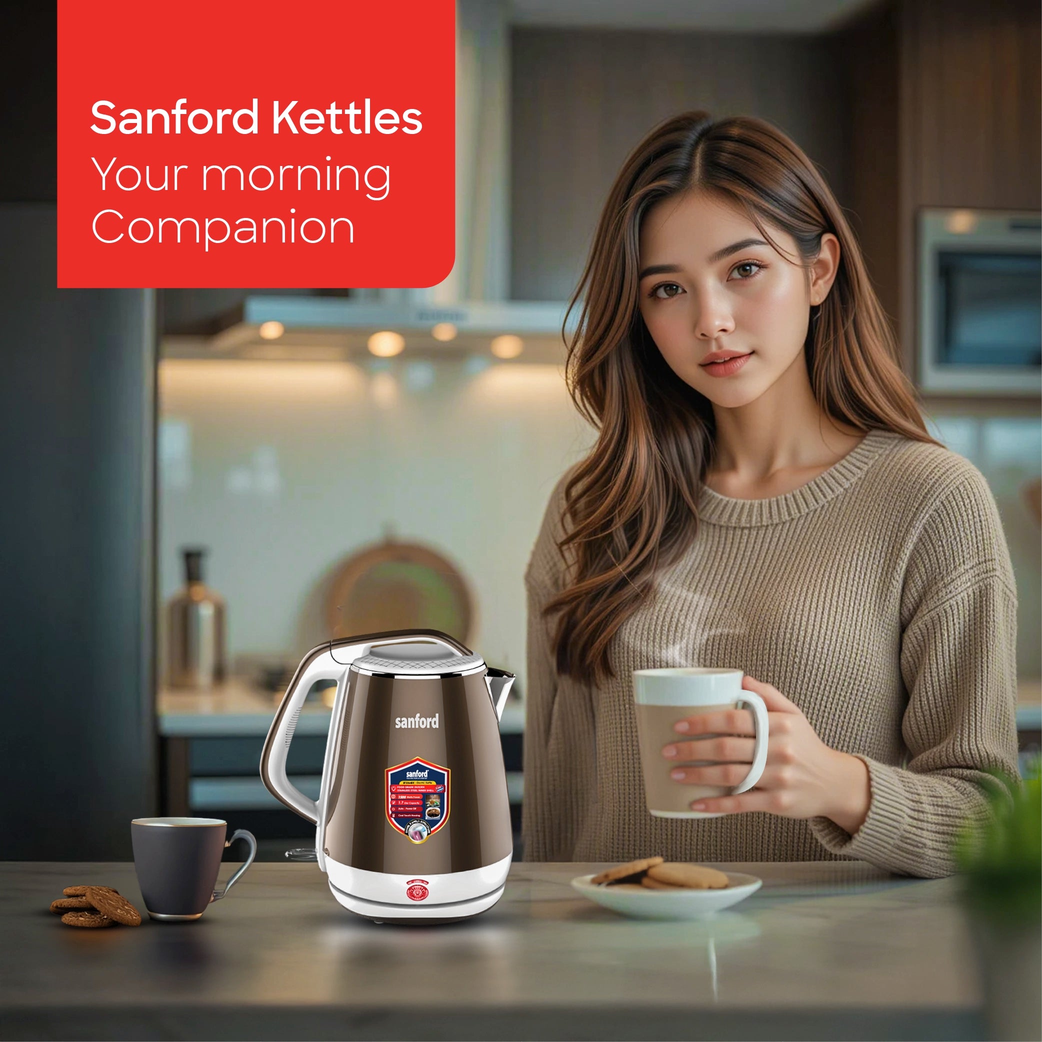 Sanford 1.7L Stainless Steel Electric Kettle 1500W with Cool-Touch Body - SF3364EK
