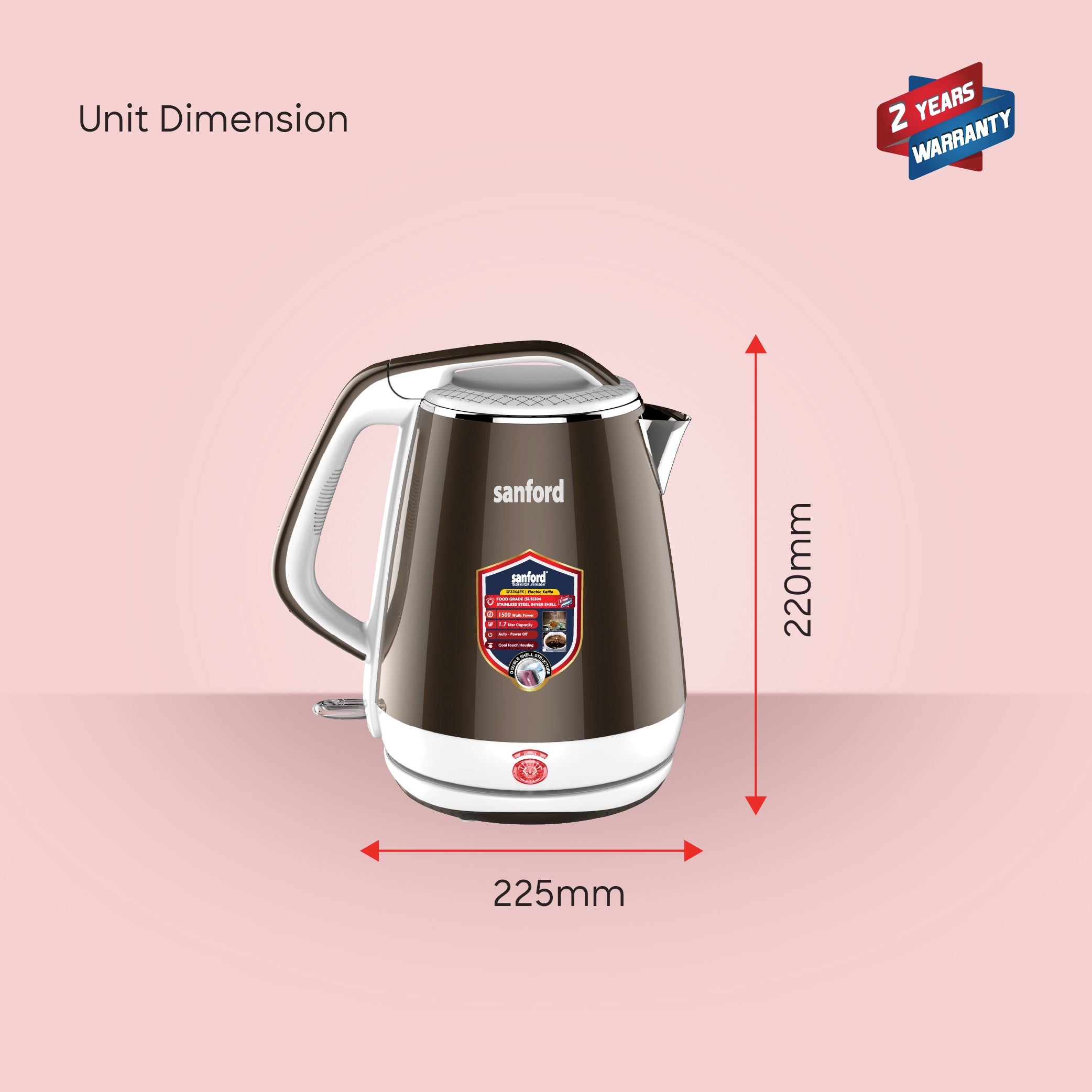 Sanford 1.7L Stainless Steel Electric Kettle 1500W with Cool-Touch Body - SF3364EK Sanford KSA