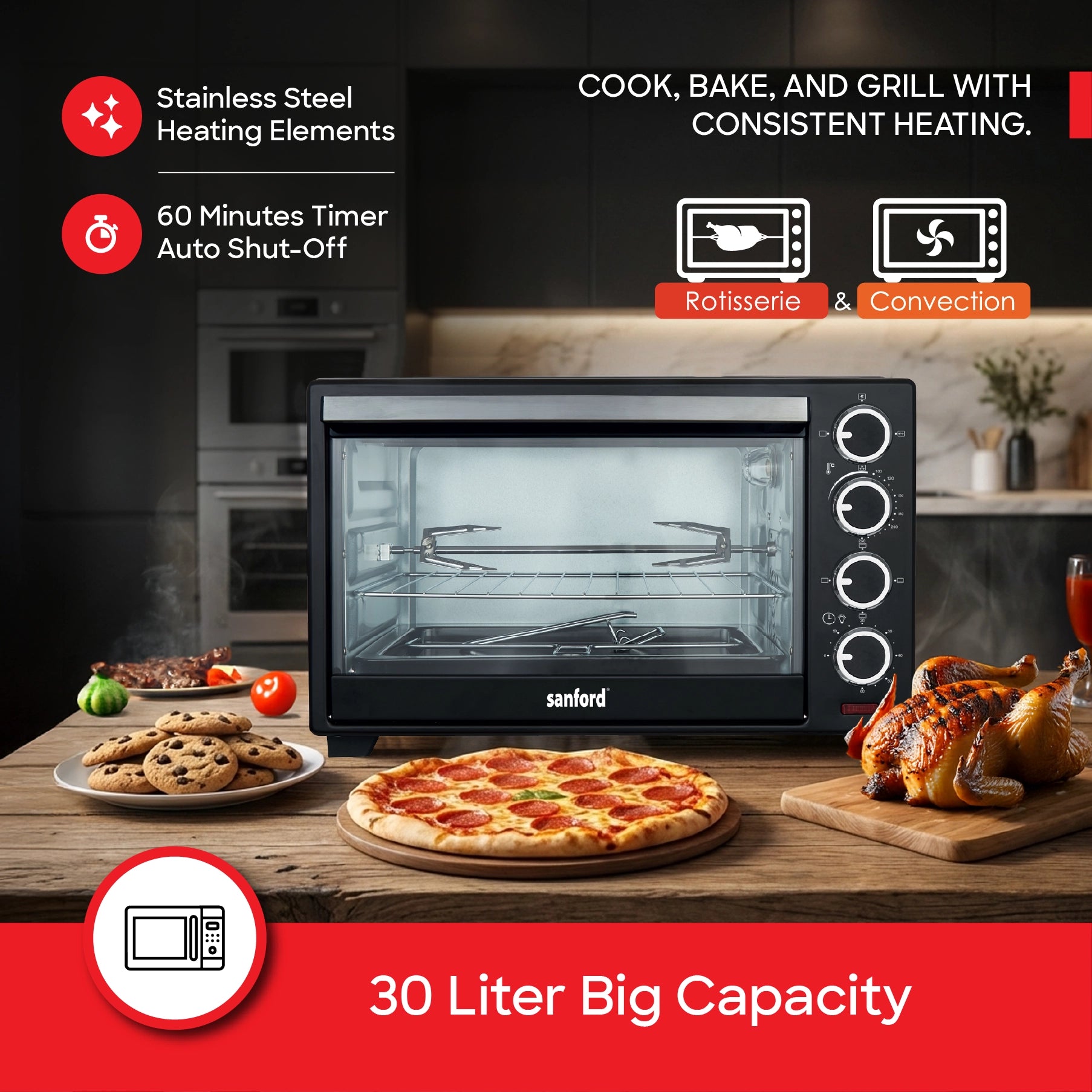 Sanford Electric Oven 30L 1600W with Rotisserie & Convection - SF3607EO Sanford KSA