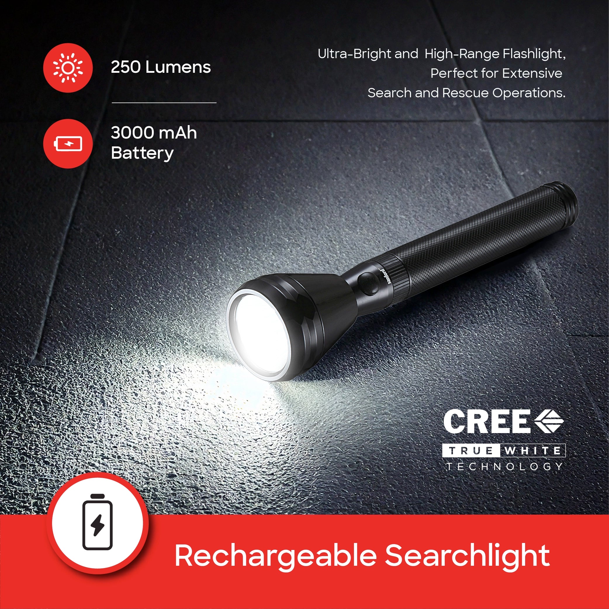 Sanford LED Flashlight Torch 5W Rechargeable Army Plus Series 1800m Range Reliable CREE Beam - SF4111SL Sanford KSA