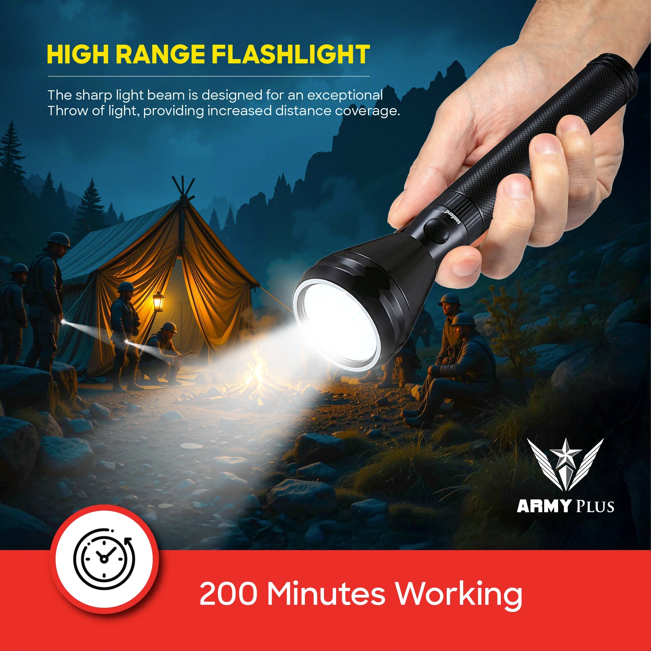Sanford LED Flashlight Torch 5W Rechargeable Army Plus Series 1800m Range Reliable CREE Beam - SF4111SL Sanford KSA