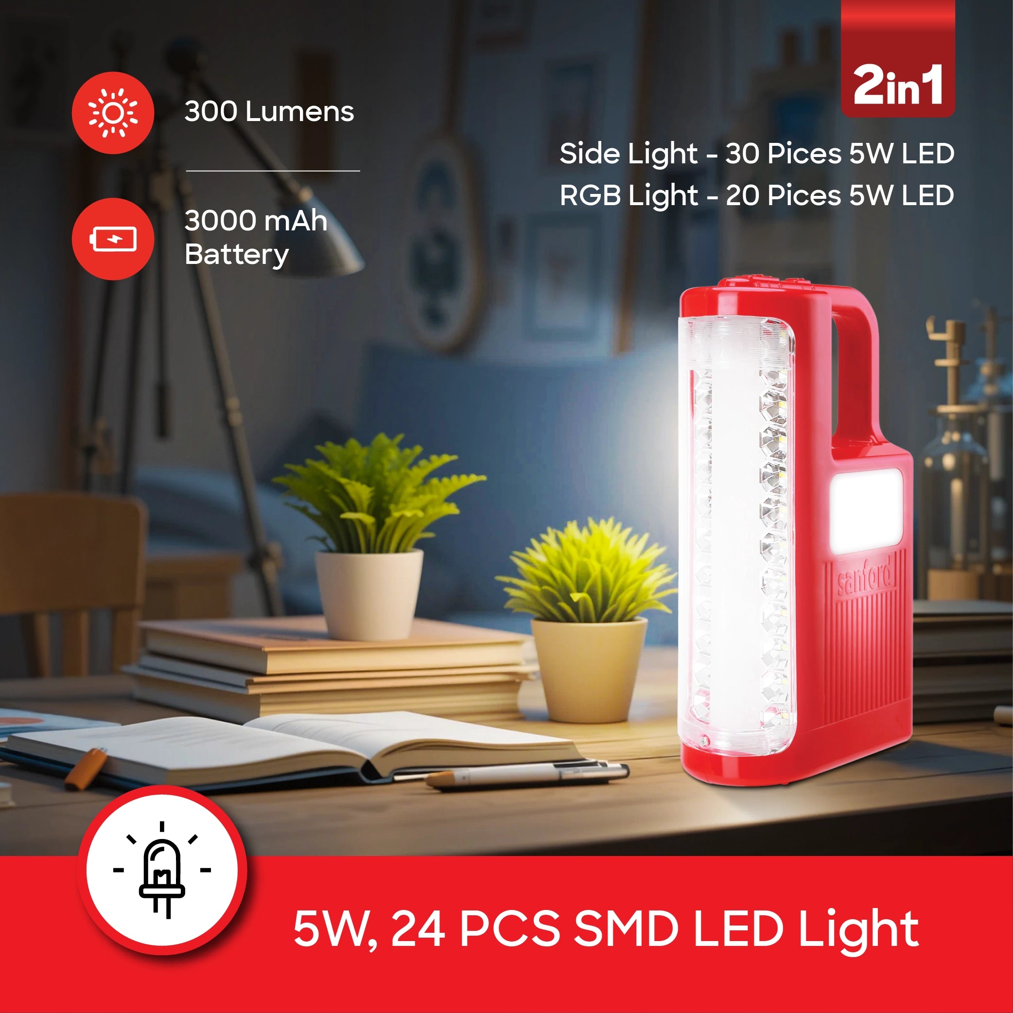 Sanford Rechargeable Emergency Lantern with RGB Light and Unbreakable Cover - SF4304EL Sanford KSA