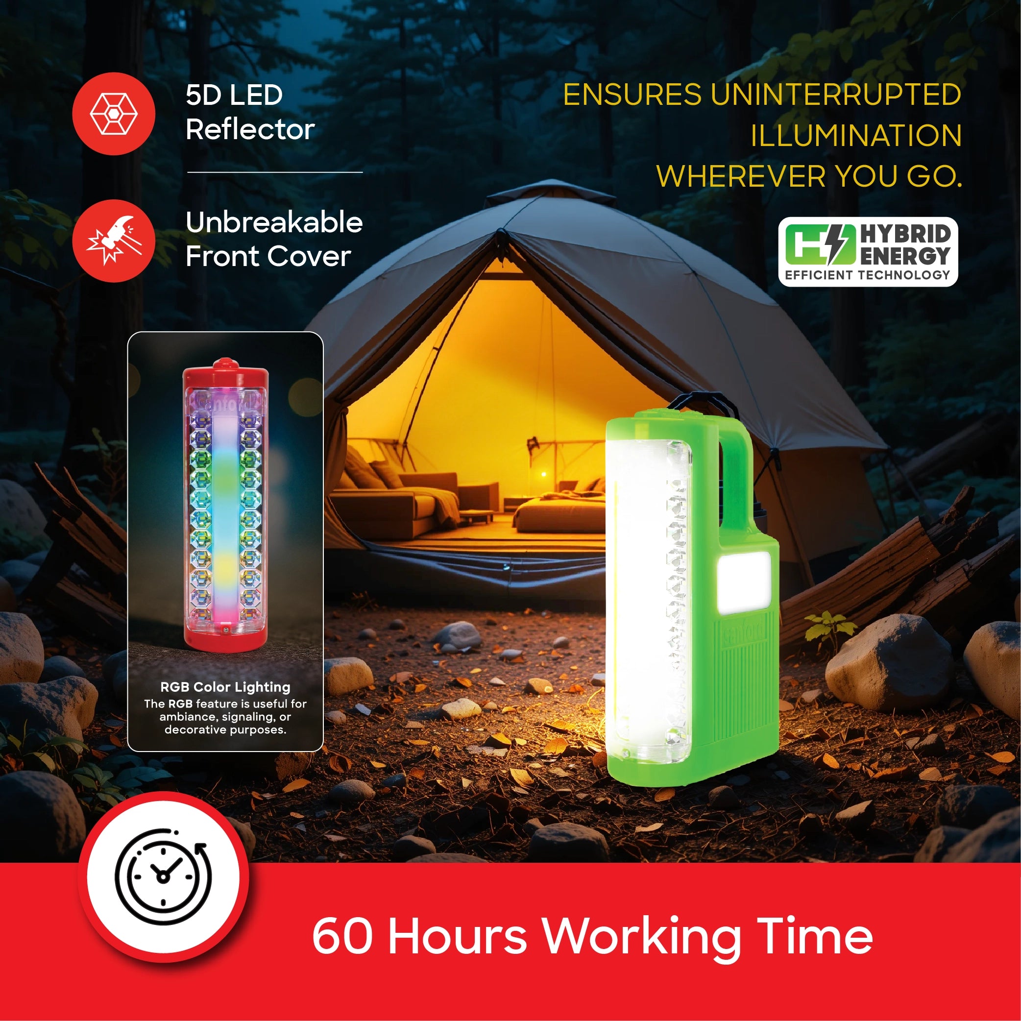 Sanford Rechargeable Emergency Lantern with RGB Light and Unbreakable Cover - SF4304EL Sanford KSA