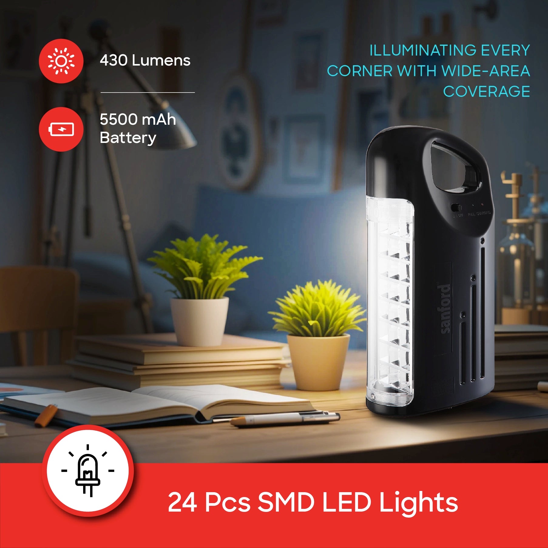 Sanford Emergency Lantern Rechargeable 430 Lumens with 4D Reflector - SF4316EL Sanford KSA