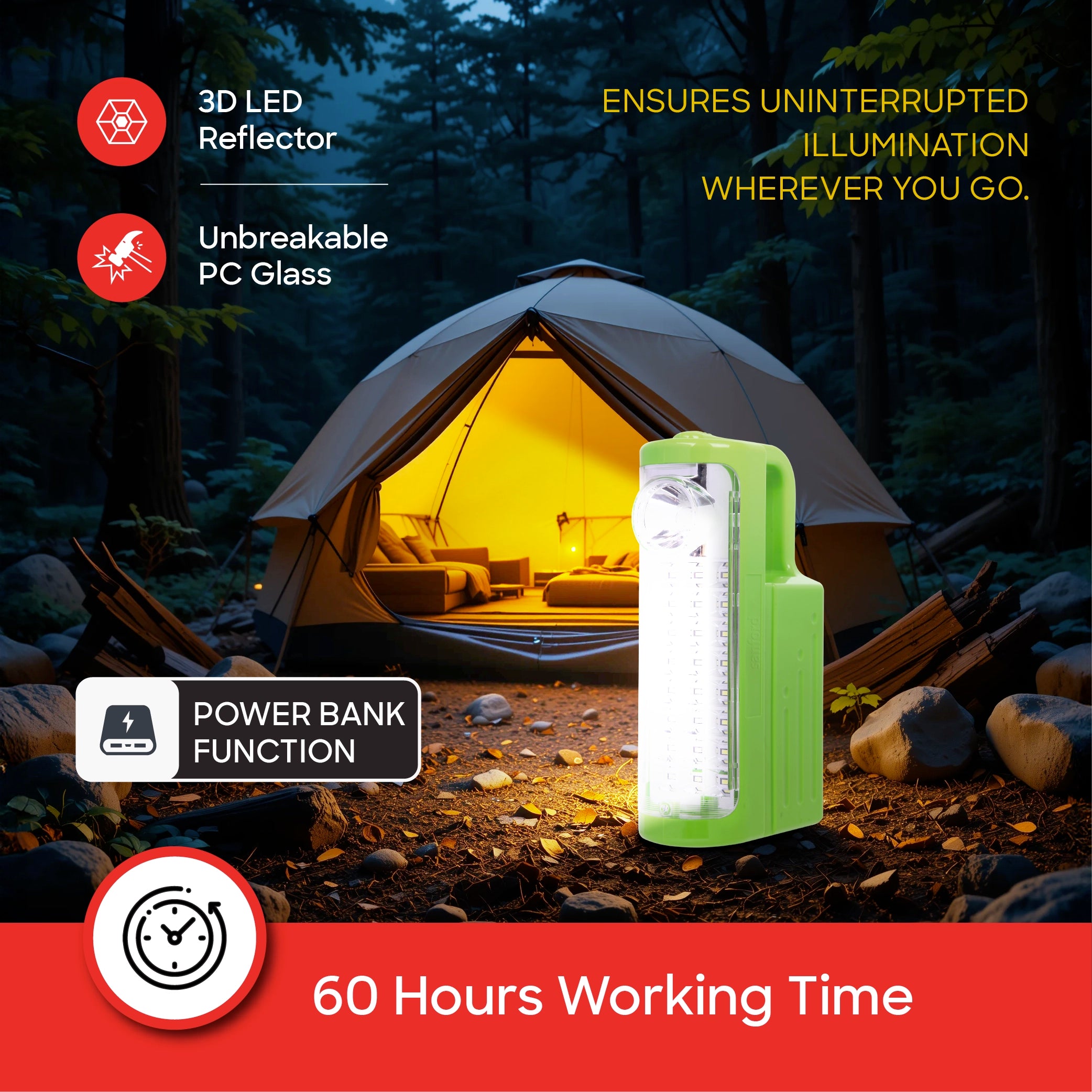 Sanford 2-in-1 Rechargeable Emergency Lantern 24 SMD LED Torch with 15H Backup Multi Function - SF4320EL-C Sanford KSA