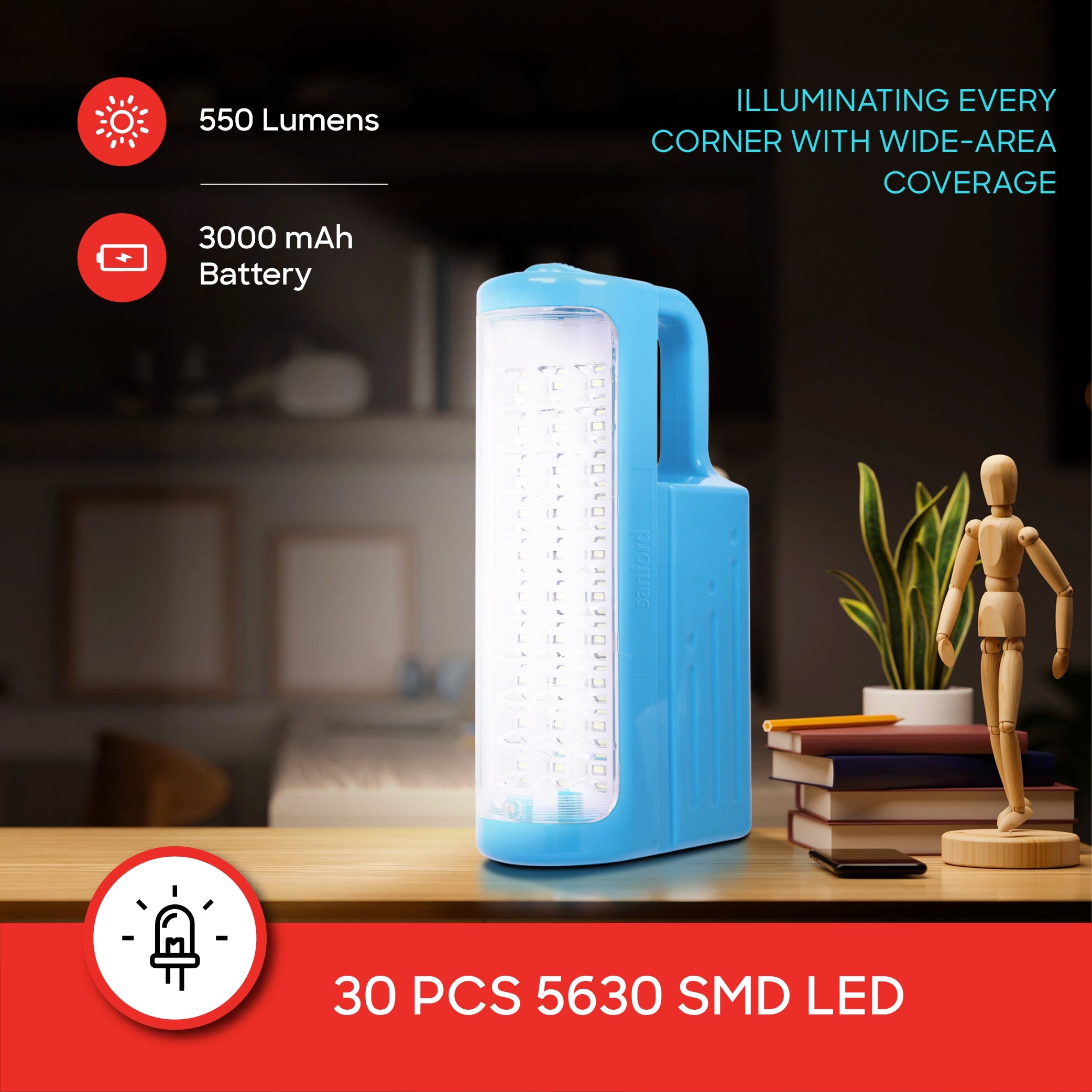 Sanford Rechargeable Emergency Lantern 30 SMD LED with 60H Backup - SF4320EL-A Sanford KSA