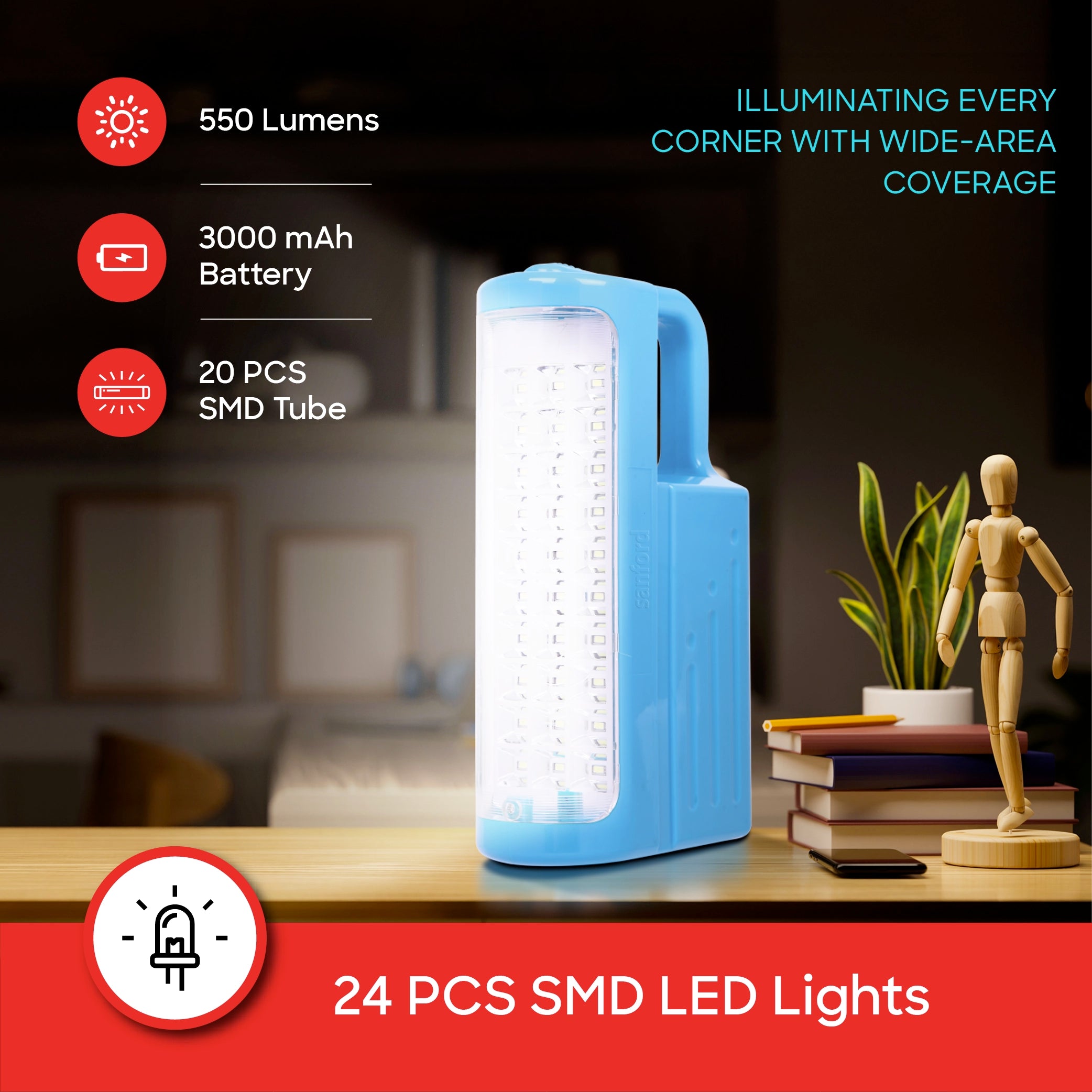 Sanford 2-in-1 Rechargeable Emergency Lantern with 60H Backup - SF4320EL-B Sanford KSA