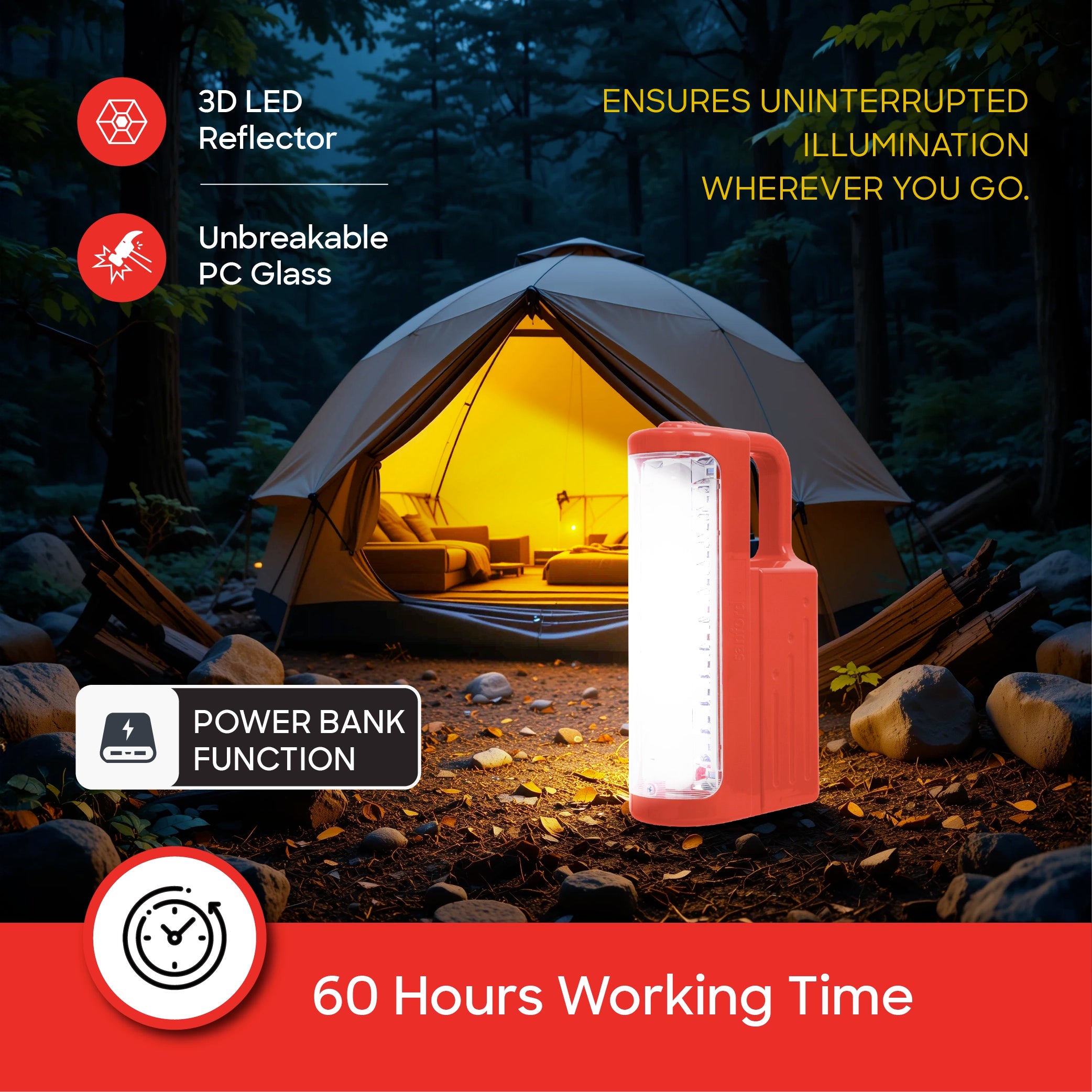Sanford 2-in-1 Rechargeable Emergency Lantern with 60H Backup - SF4320EL-B Sanford KSA