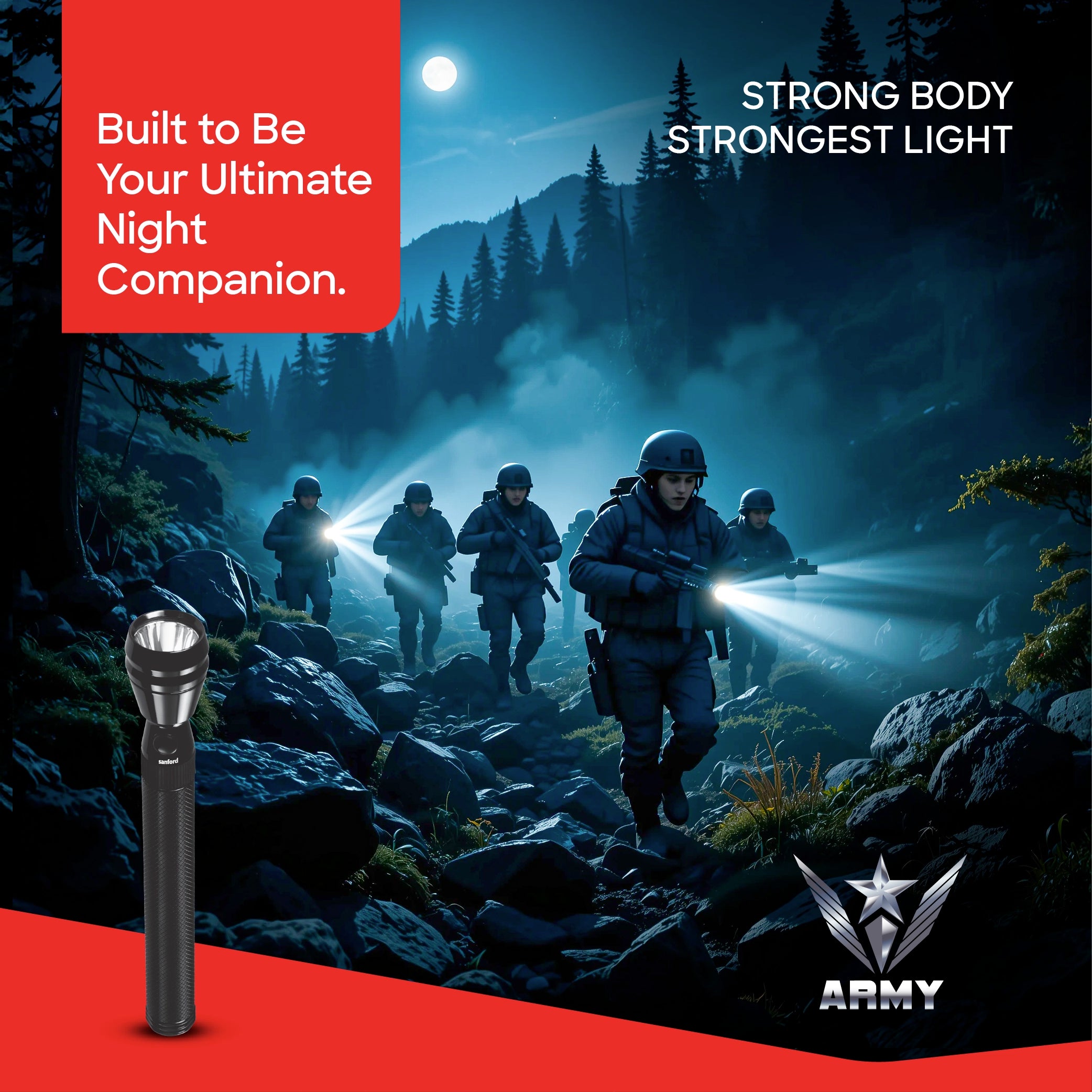 Sanford LED Flashlight Torch 1W Rechargeable Army Series 500m Range Compact CREE Beam - SF439SL Sanford KSA