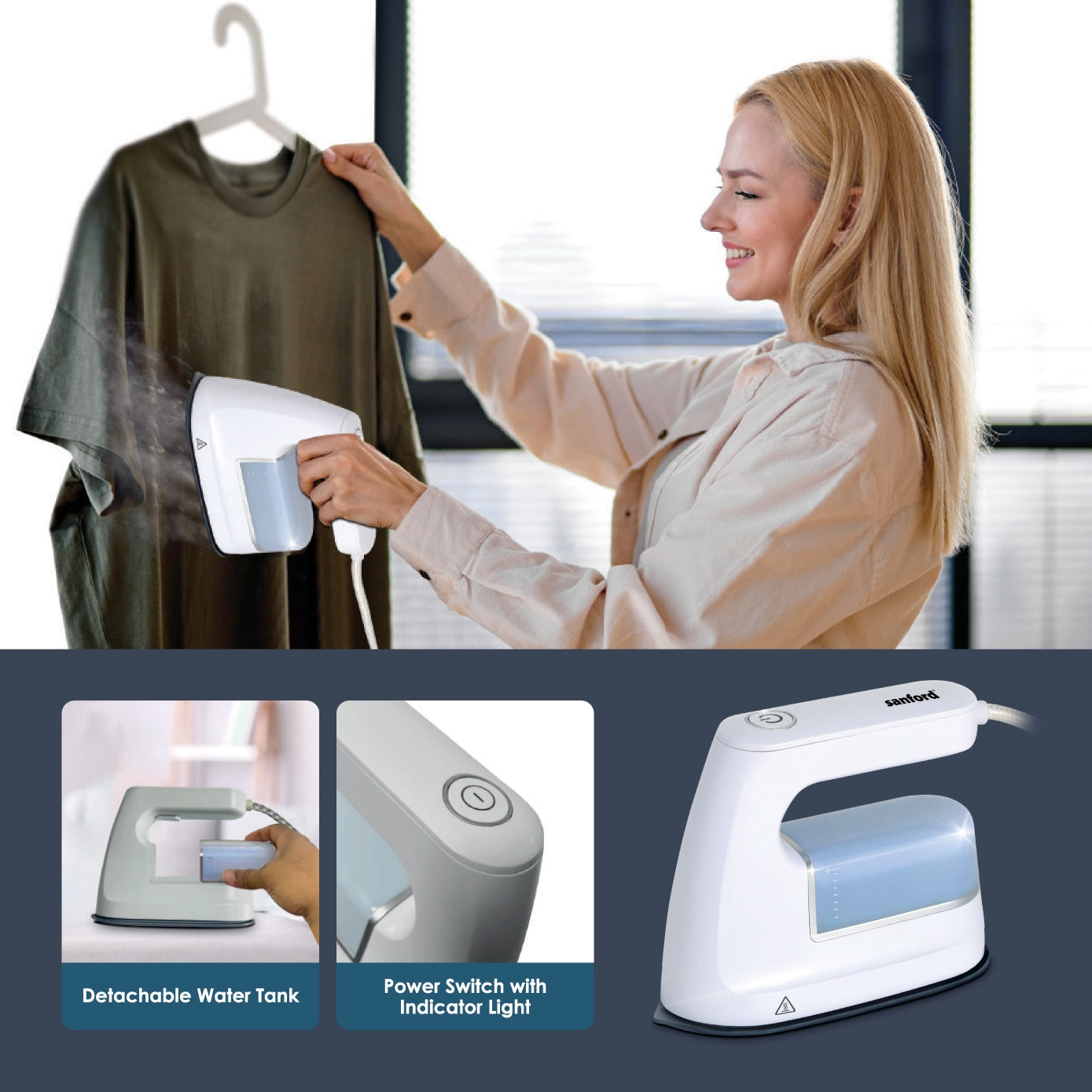 Sanford Portable Steam Iron 1200W with Ceramic Soleplate, Lightweight Design, 110ml Water Tank - SF43SI Sanford KSA