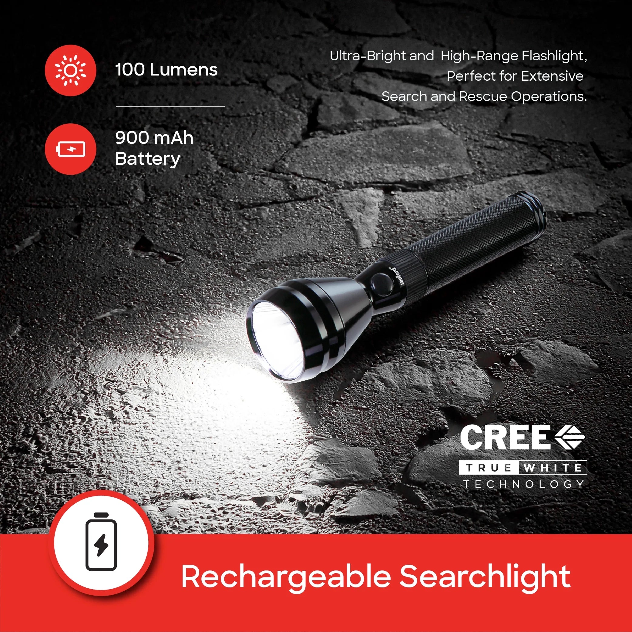 LED flashlight 1W 400m range 60 min runtime sanford 3