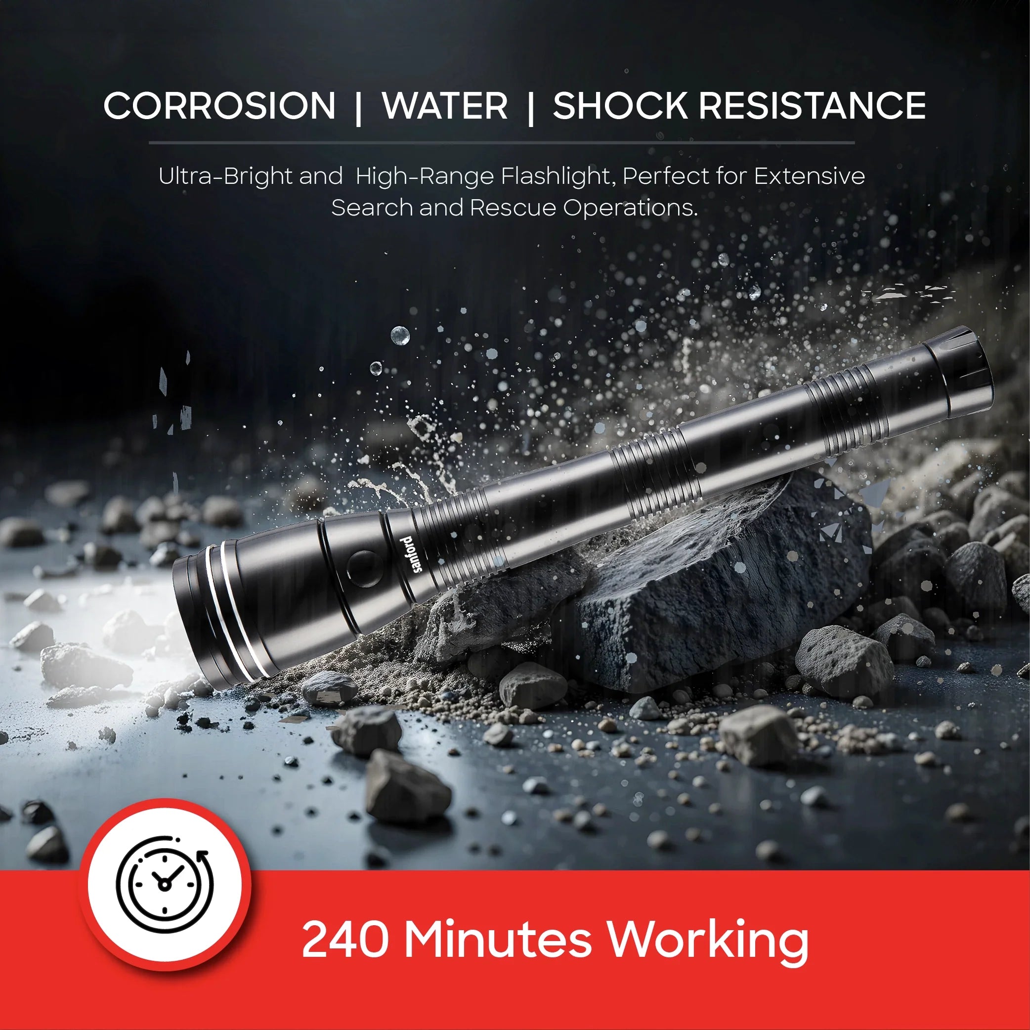 Waterproof LED flashlight torch 355 lumens durable body 3C battery sanford 5