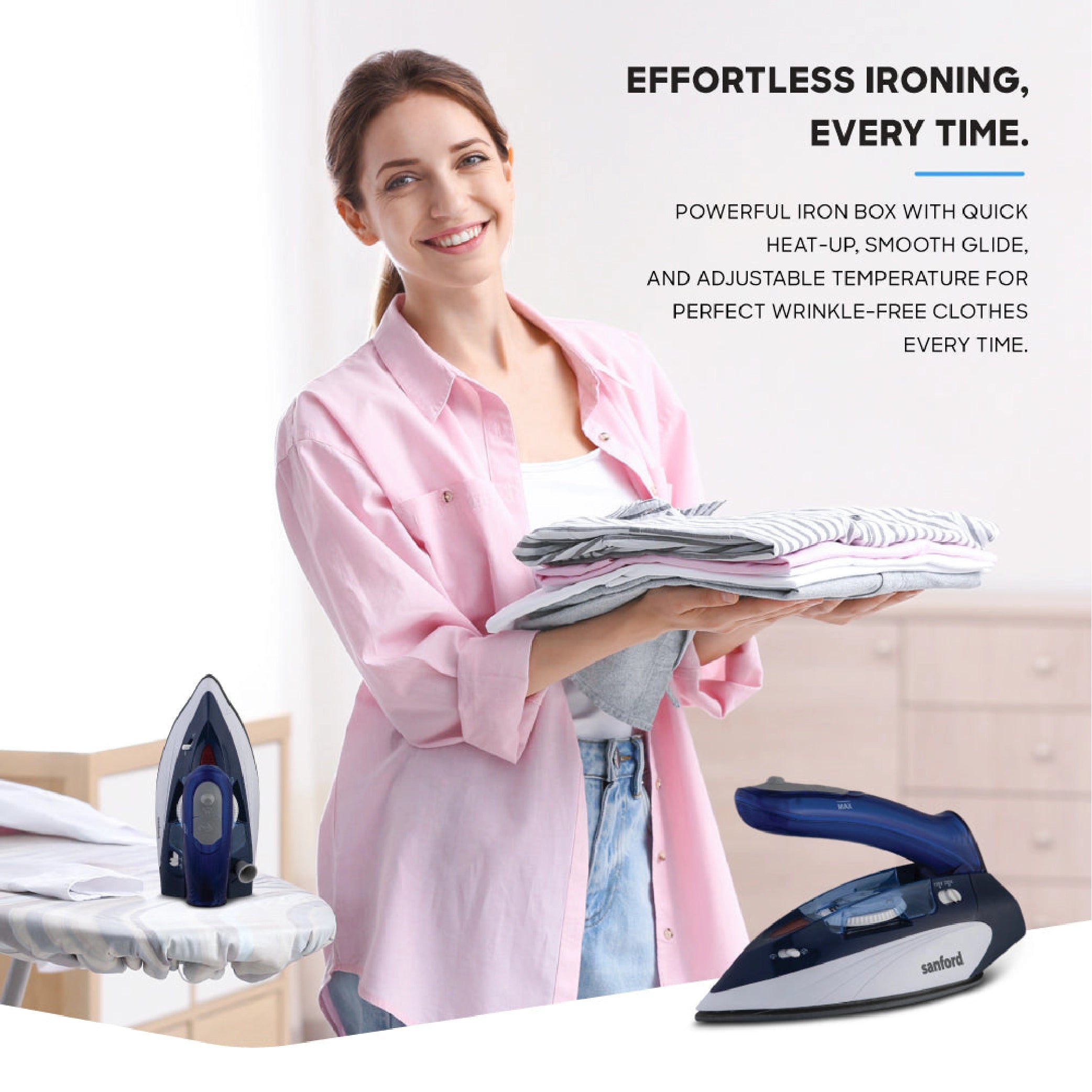 Sanford Travel Steam Iron Foldable with Ceramic Soleplate, Dual Voltage, 80ml Water Tank - SF44TSI Sanford KSA