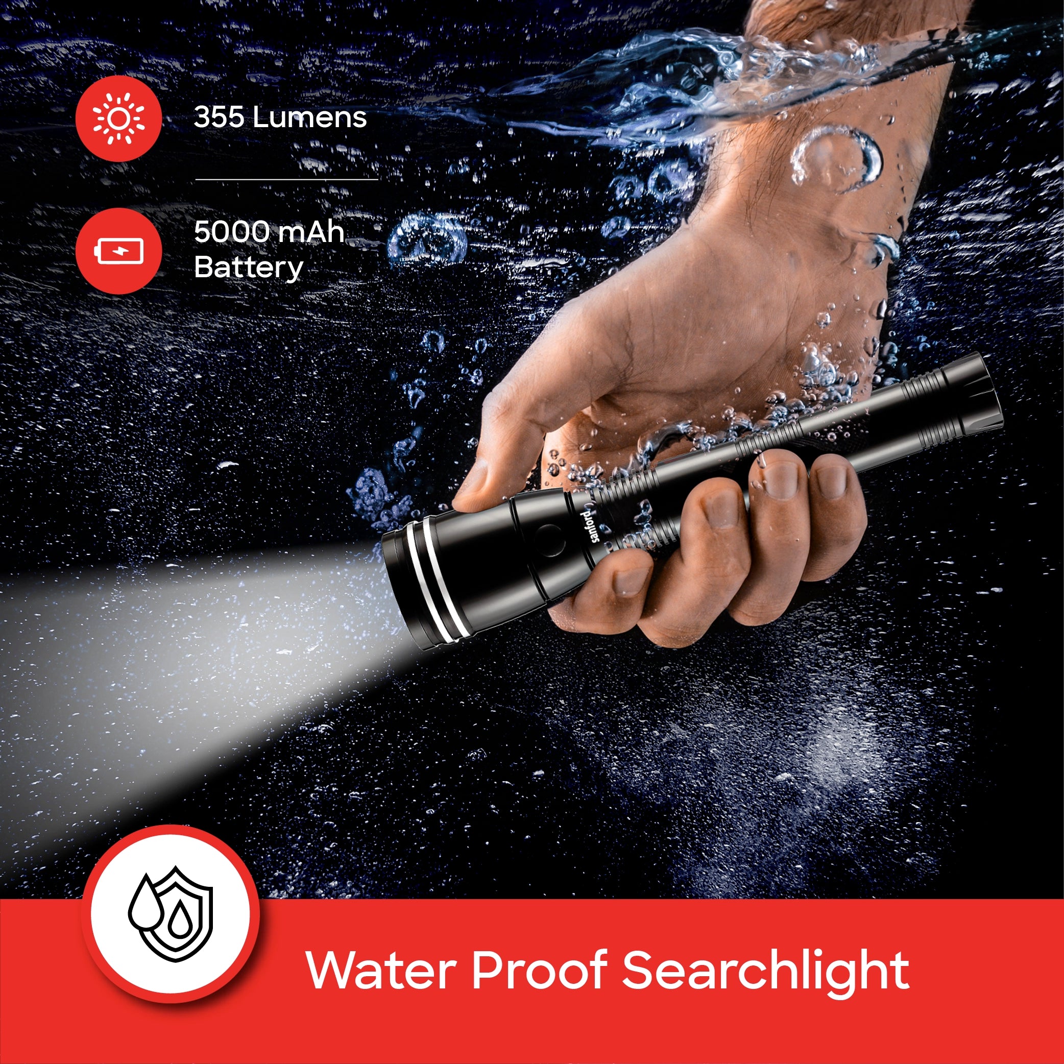 Sanford Searchlight Waterproof CREE LED 355 Lumens 2500m Range - SF4645SL-2SC Sanford KSA